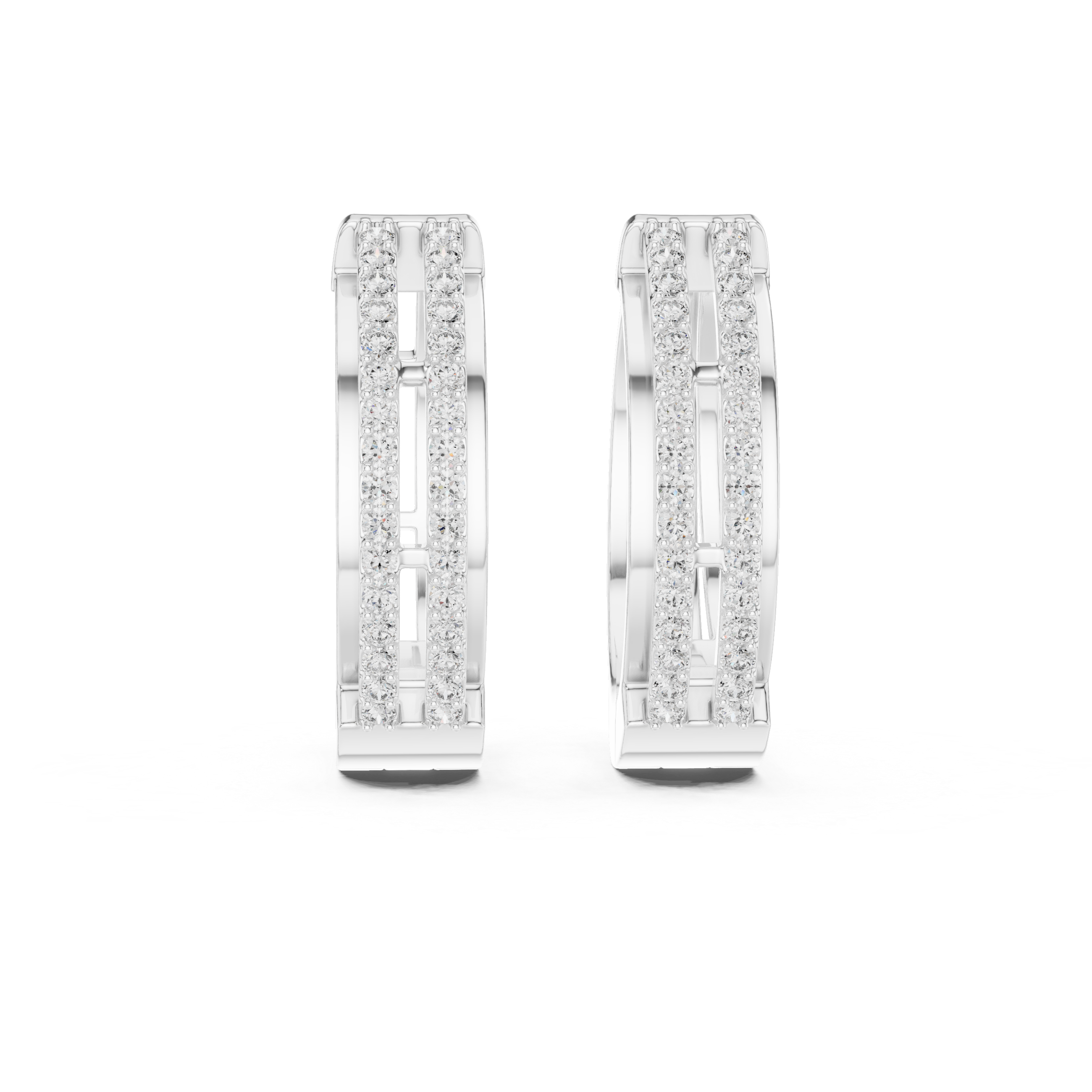 Double Rail Pave Diamond Huggie Earrings in White Gold - VYKA Diamonds