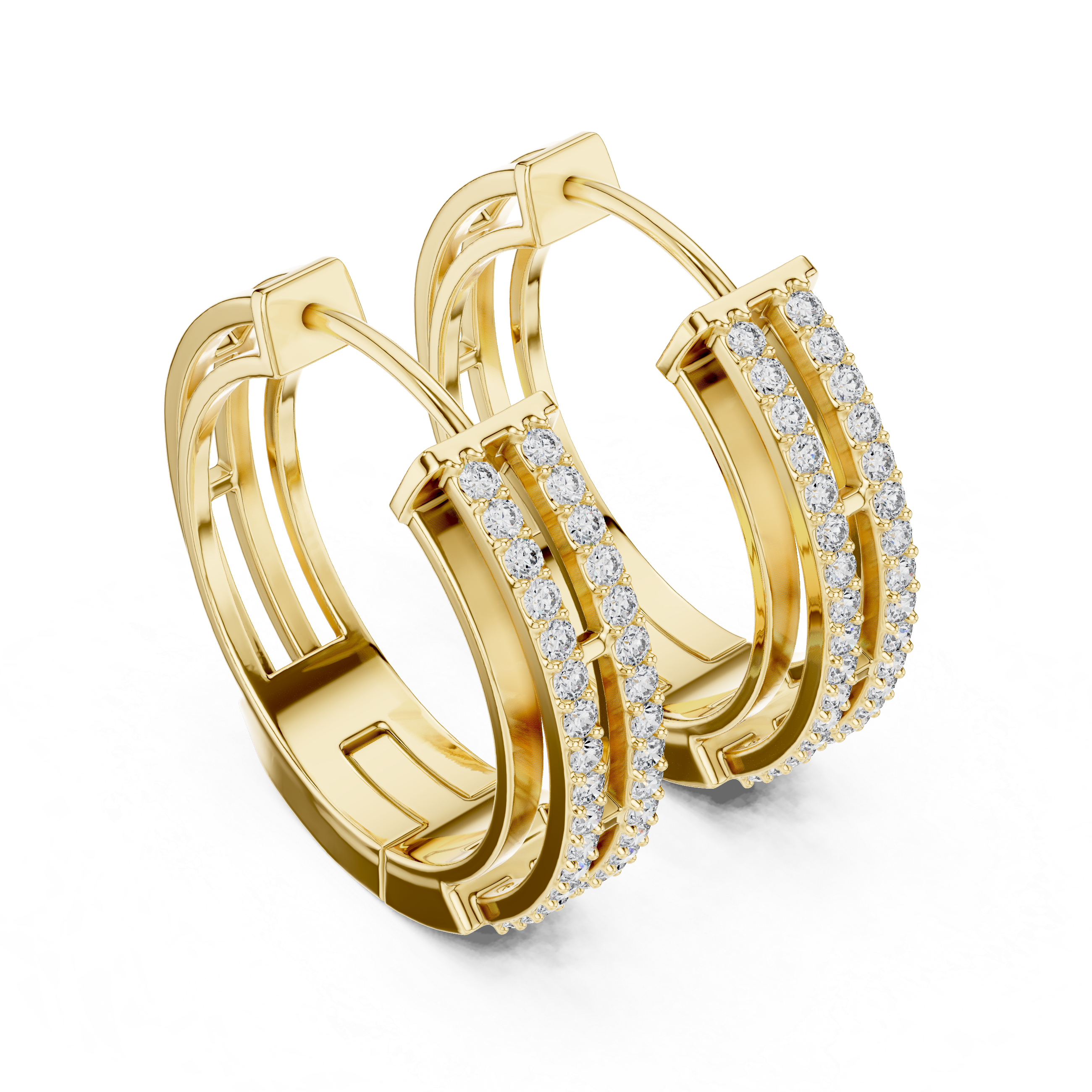 Double Rail Pave Diamond Huggie Earrings in Yellow Gold - VYKA Diamonds