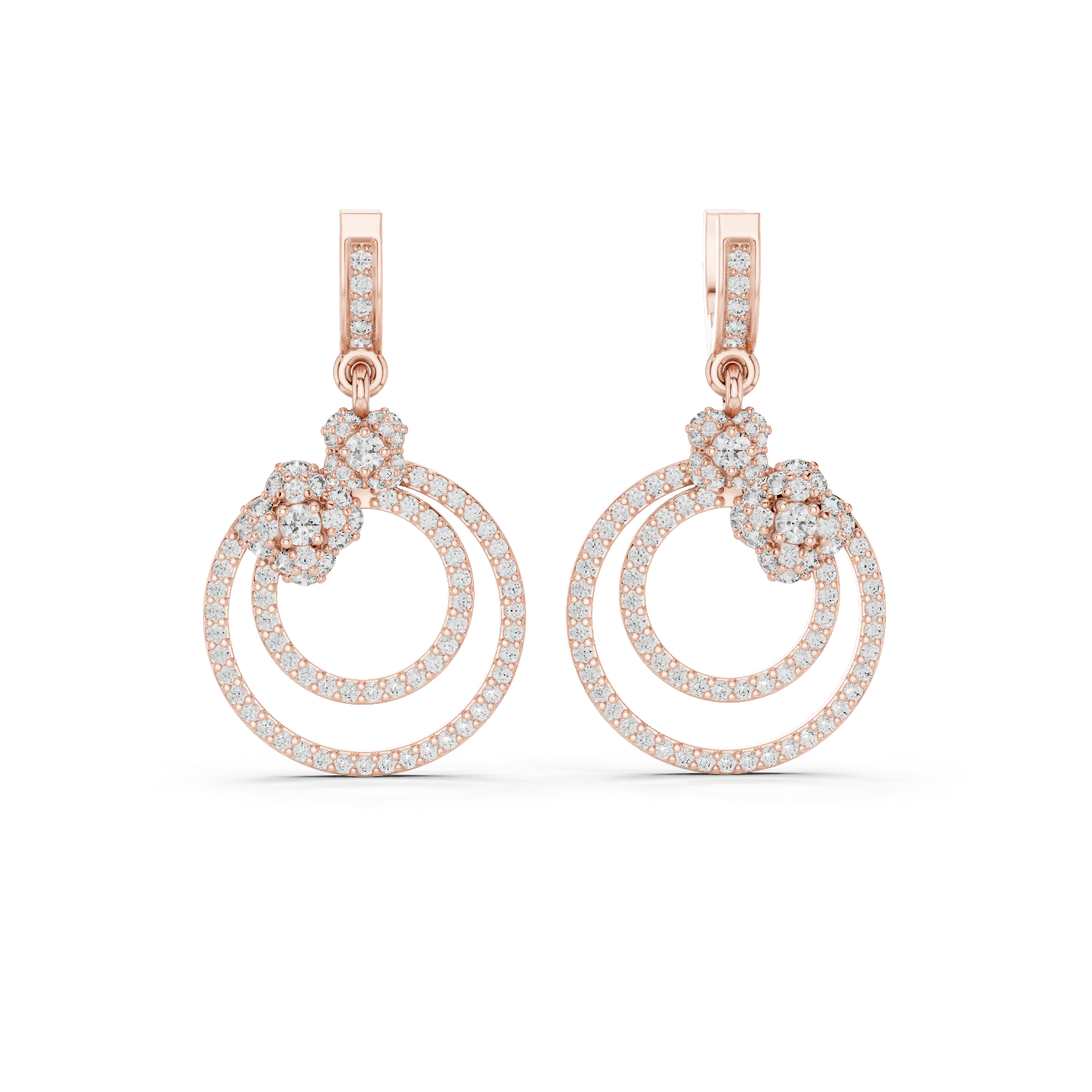 Concentric Circle Diamond Drop Earrings in Rose Gold - VYKA Diamonds