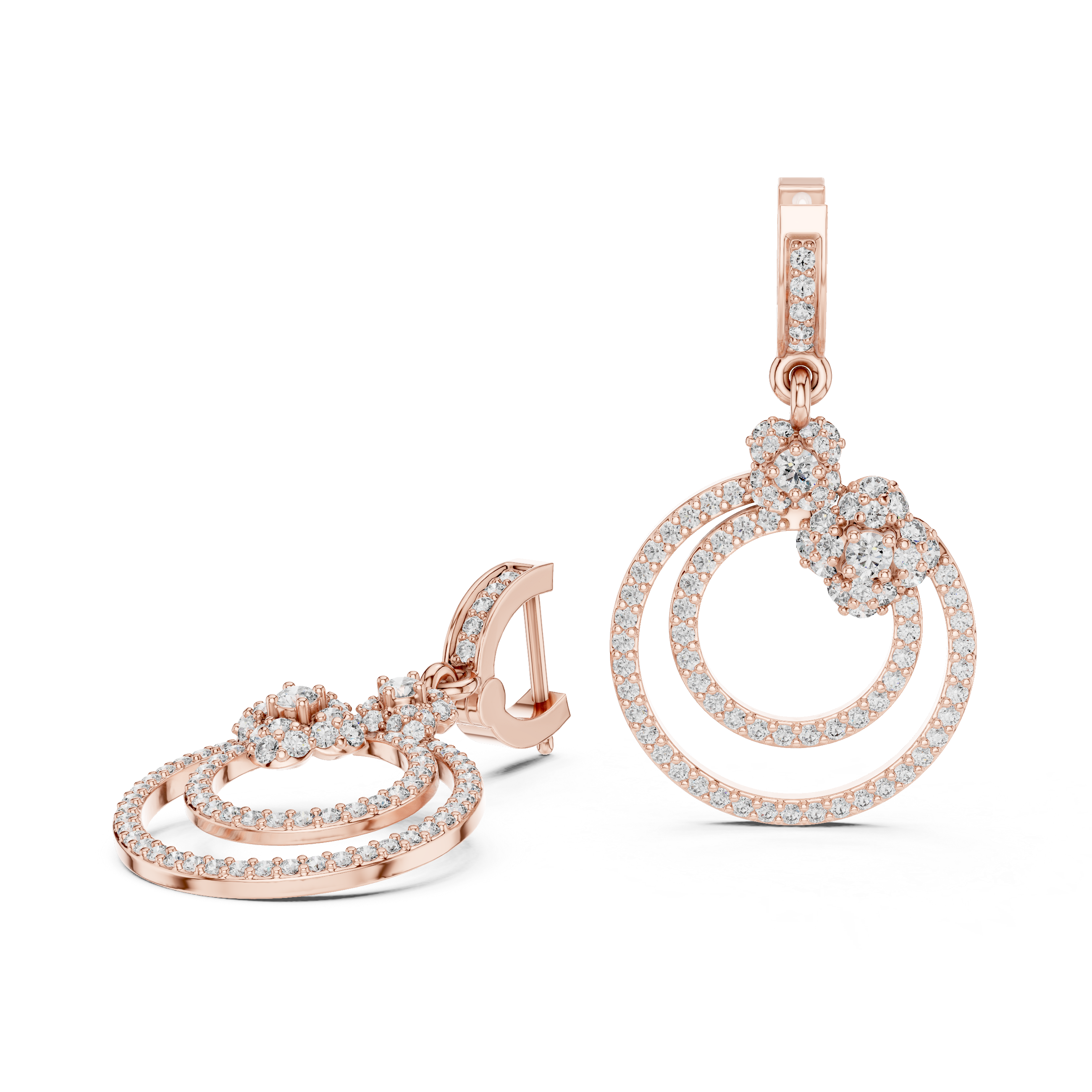 Concentric Circle Diamond Drop Earrings in Rose Gold - VYKA Diamonds