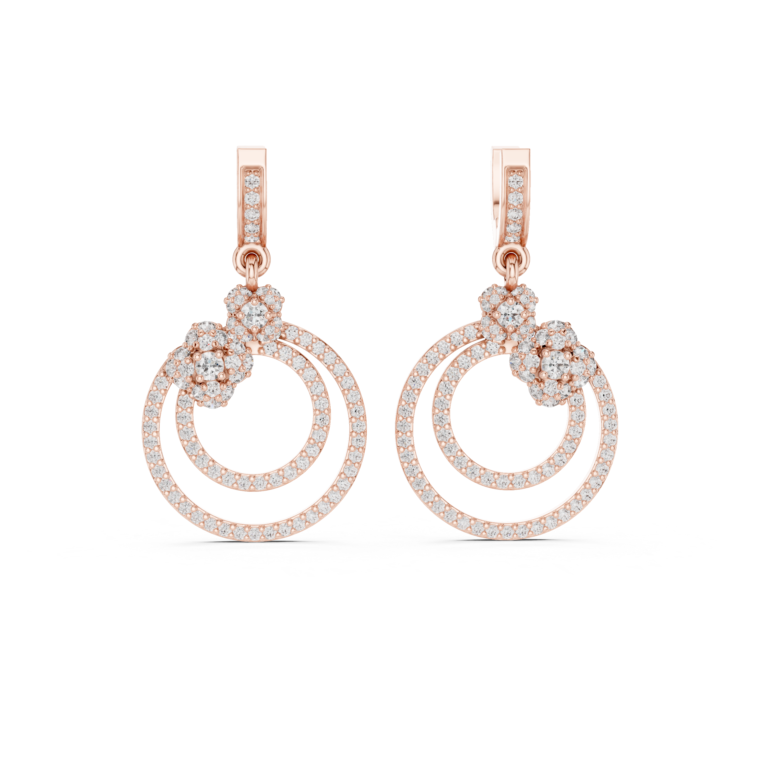 Concentric Circle Diamond Drop Earrings in Rose Gold - VYKA Diamonds