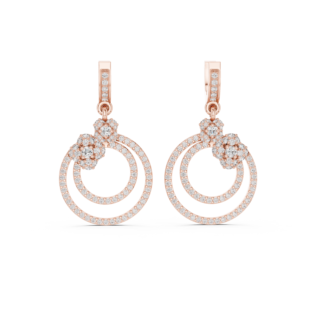 Concentric Circle Diamond Drop Earrings