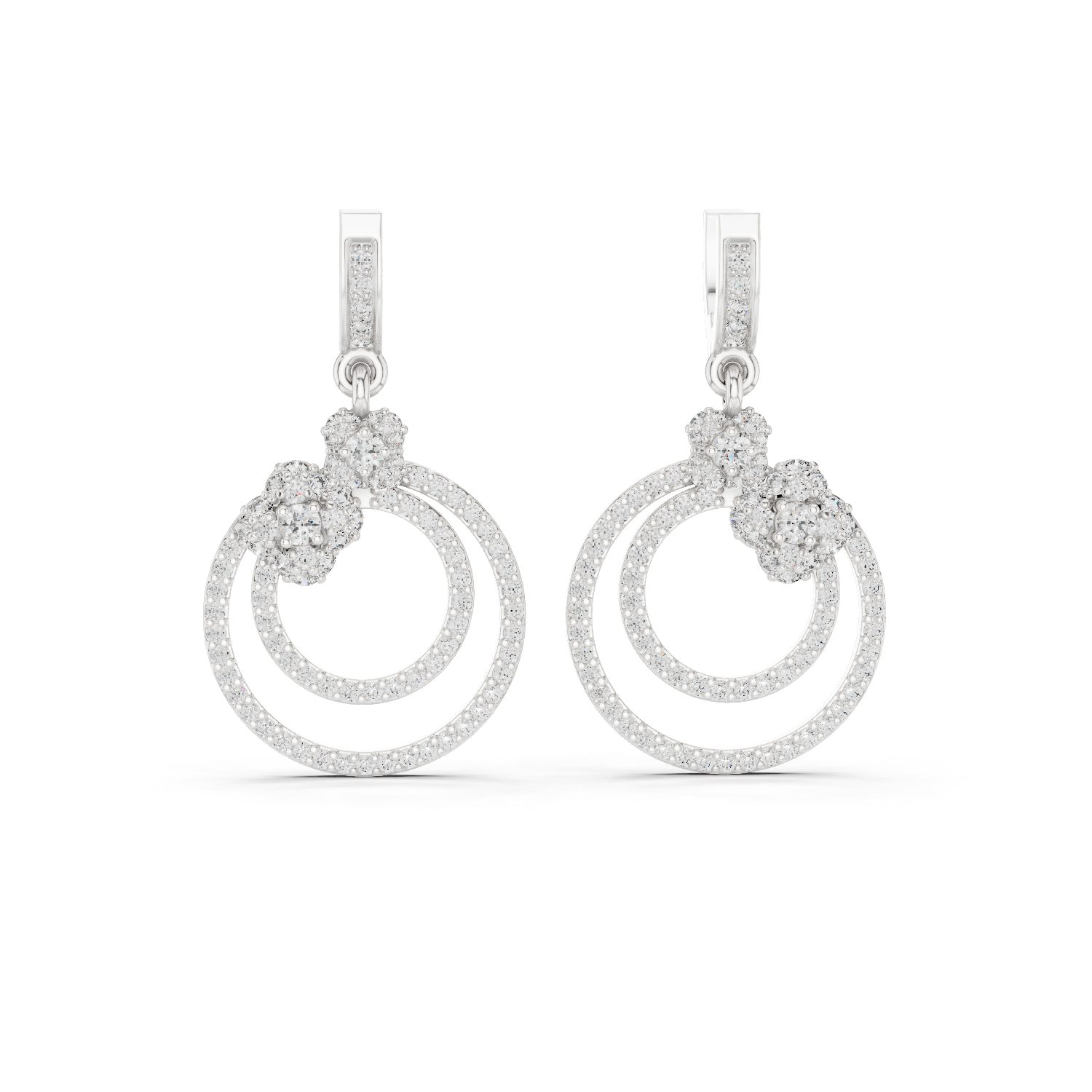 Concentric Circle Diamond Drop Earrings in White Gold - VYKA Diamonds