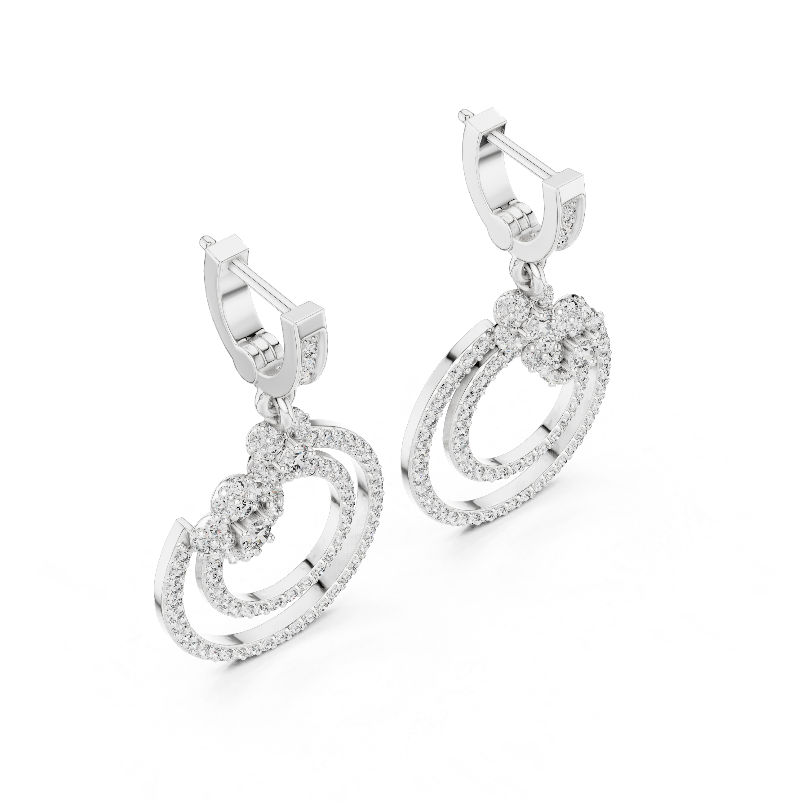 Concentric Circle Diamond Drop Earrings in White Gold - VYKA Diamonds