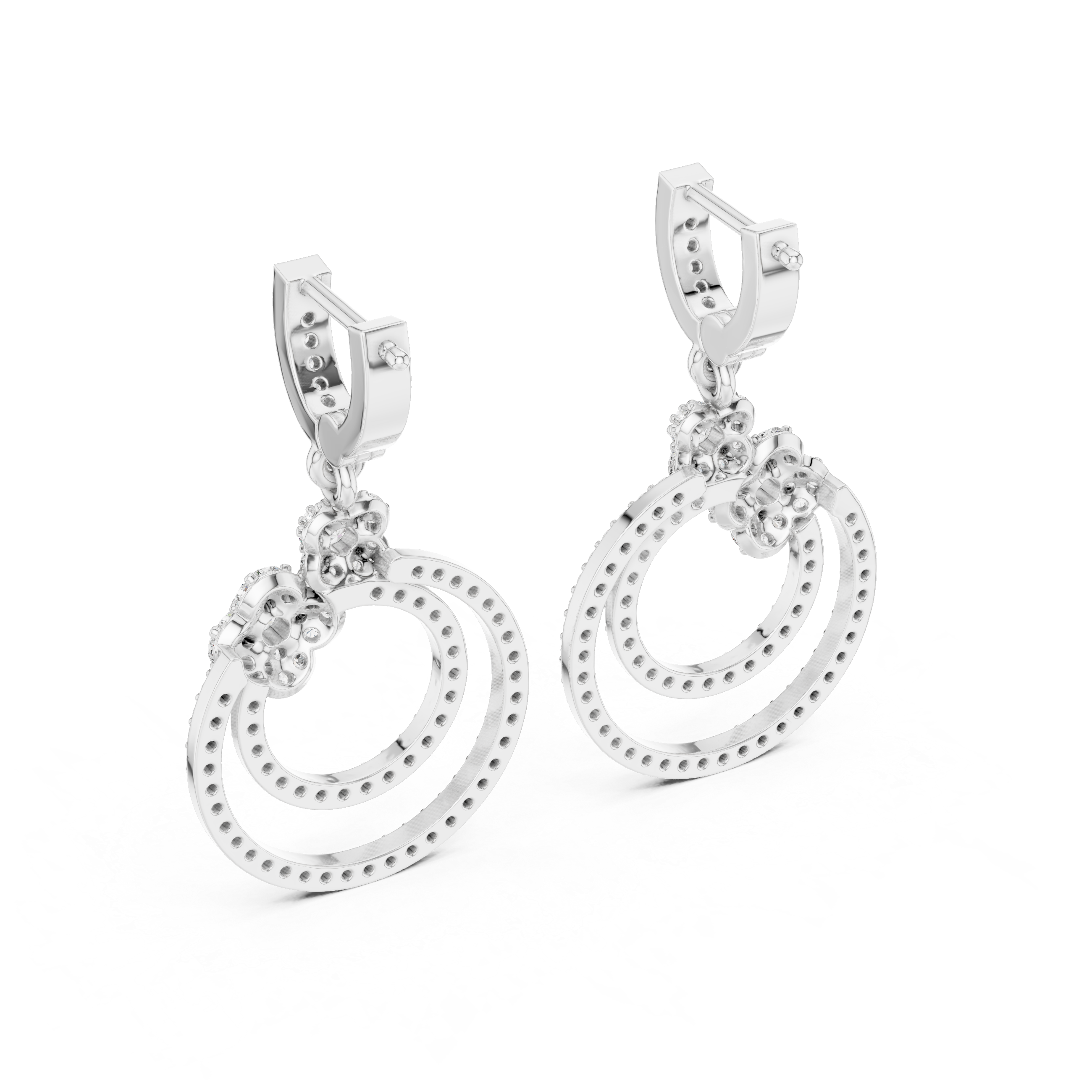 Concentric Circle Diamond Drop Earrings in White Gold - VYKA Diamonds