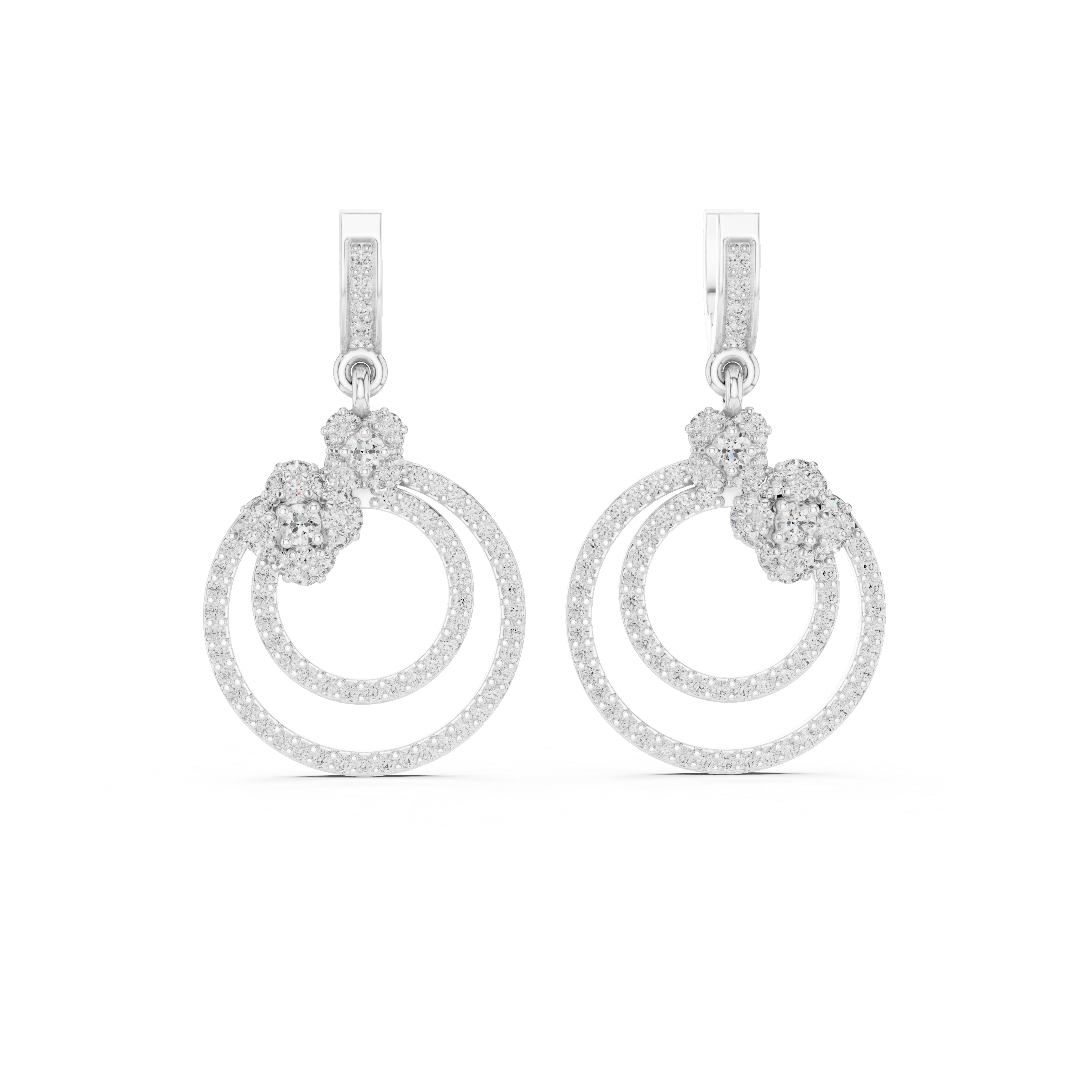 Concentric Circle Diamond Drop Earrings in White Gold - VYKA Diamonds