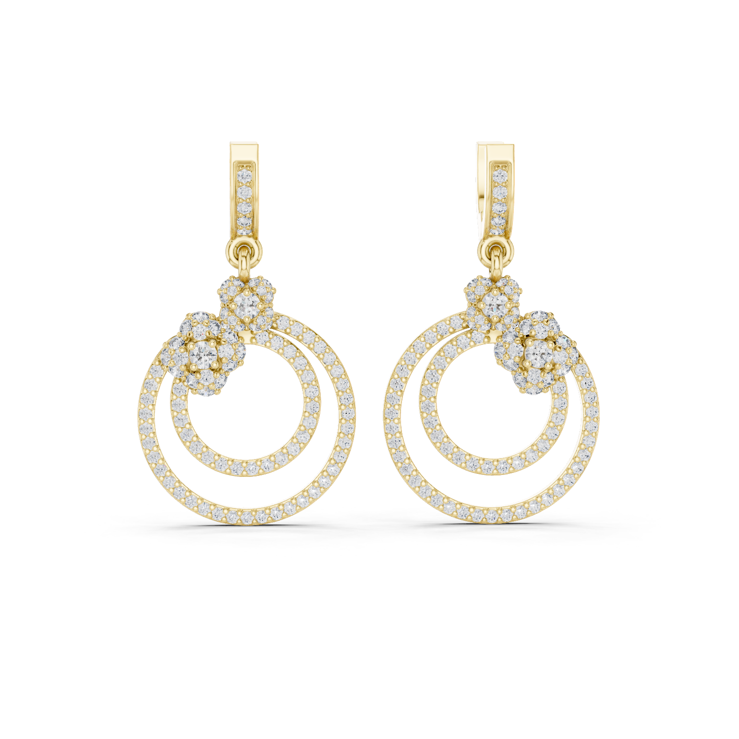 Concentric Circle Diamond Drop Earrings in Yellow Gold - VYKA Diamonds