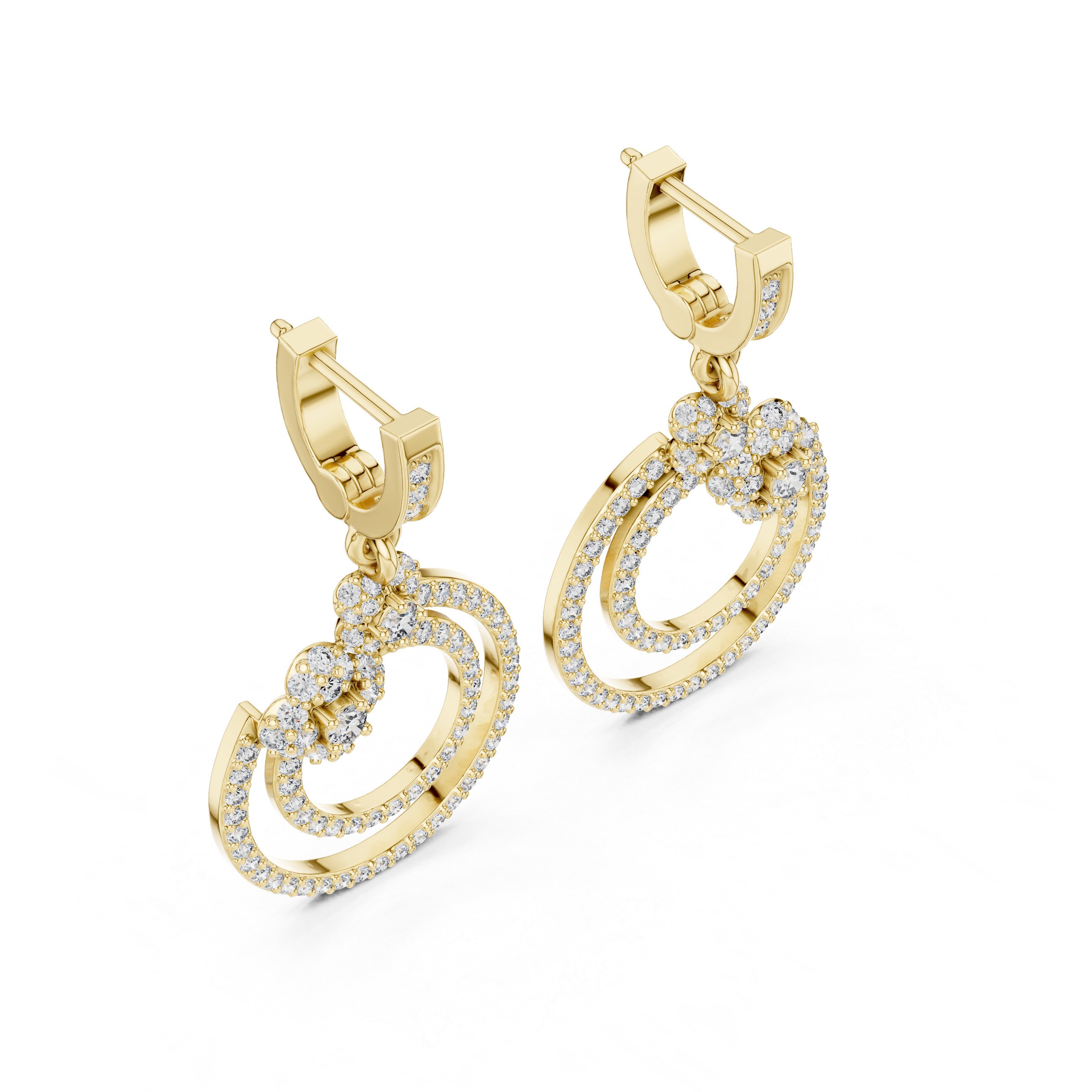 Concentric Circle Diamond Drop Earrings in Yellow Gold - VYKA Diamonds