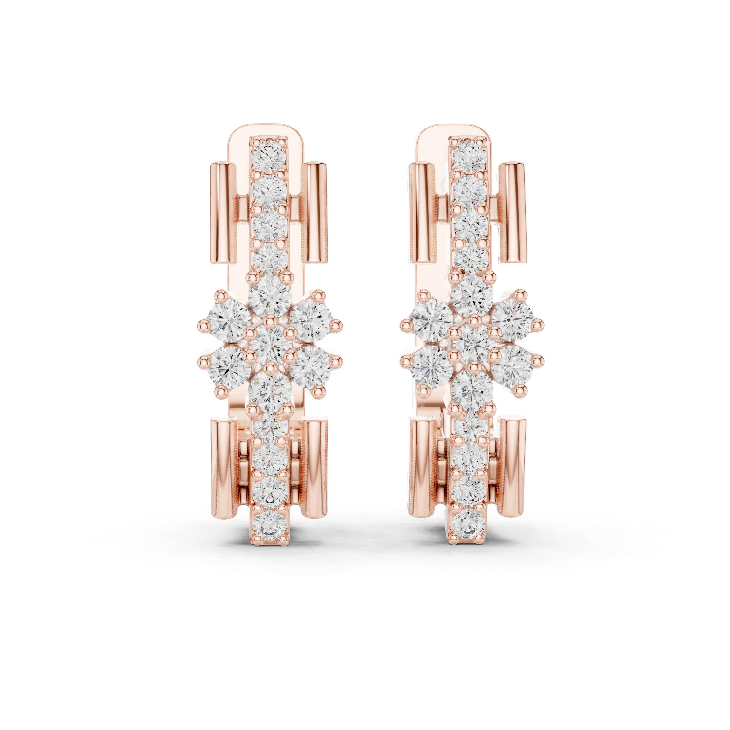 Stacked Floral Diamond Huggie Earrings in Rose Gold - VYKA Diamonds