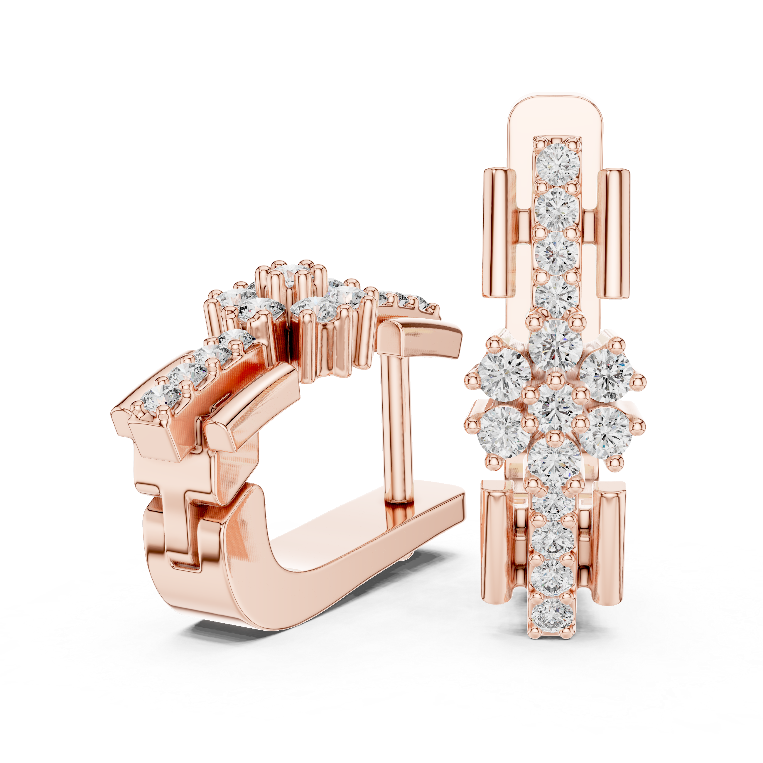 Stacked Floral Diamond Huggie Earrings in Rose Gold - VYKA Diamonds
