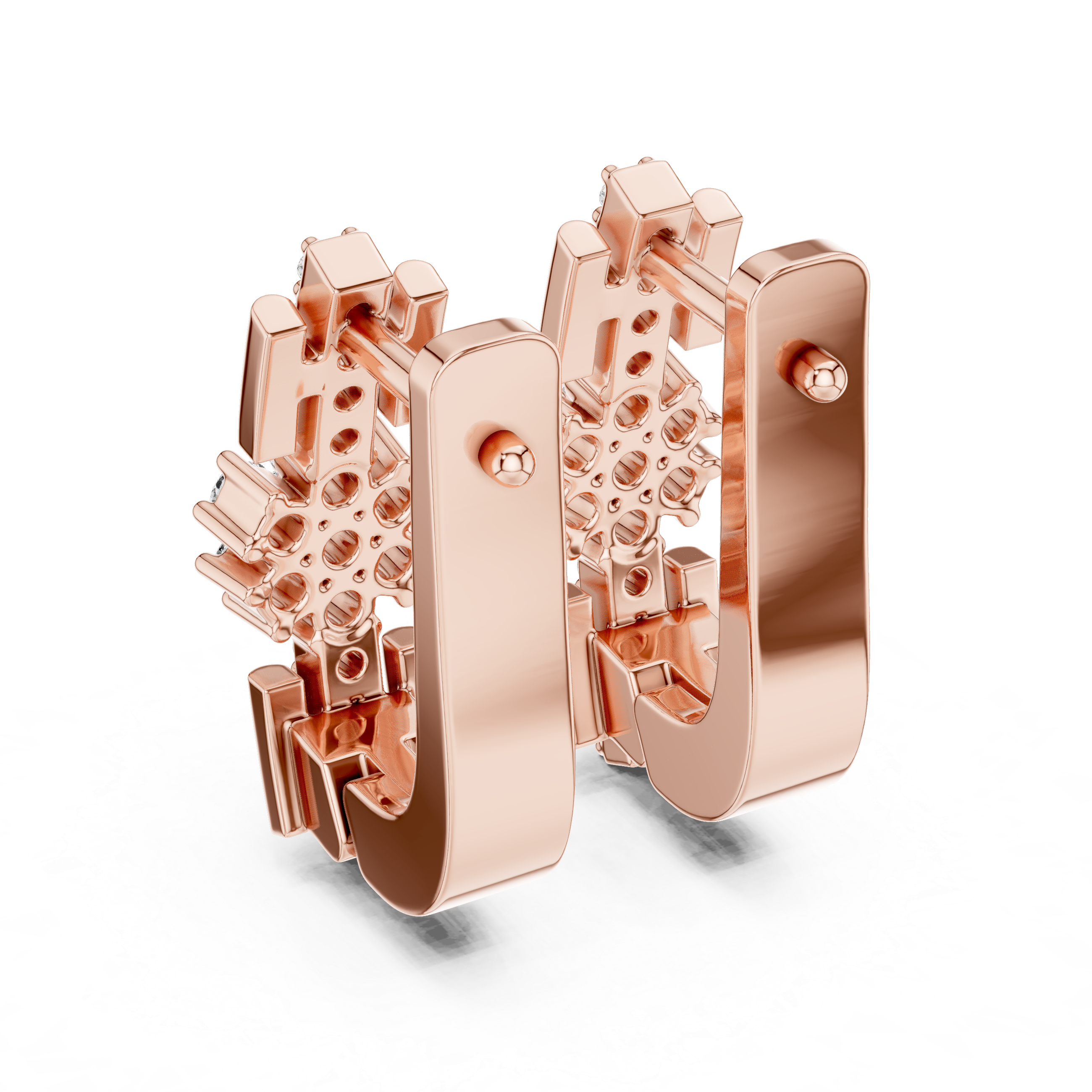 Stacked Floral Diamond Huggie Earrings in Rose Gold - VYKA Diamonds