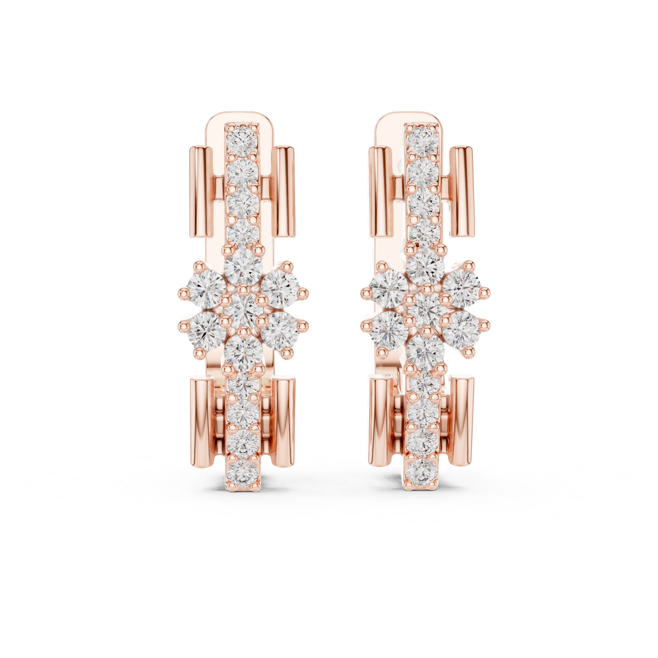Stacked Floral Diamond Huggie Earrings in Rose Gold - VYKA Diamonds