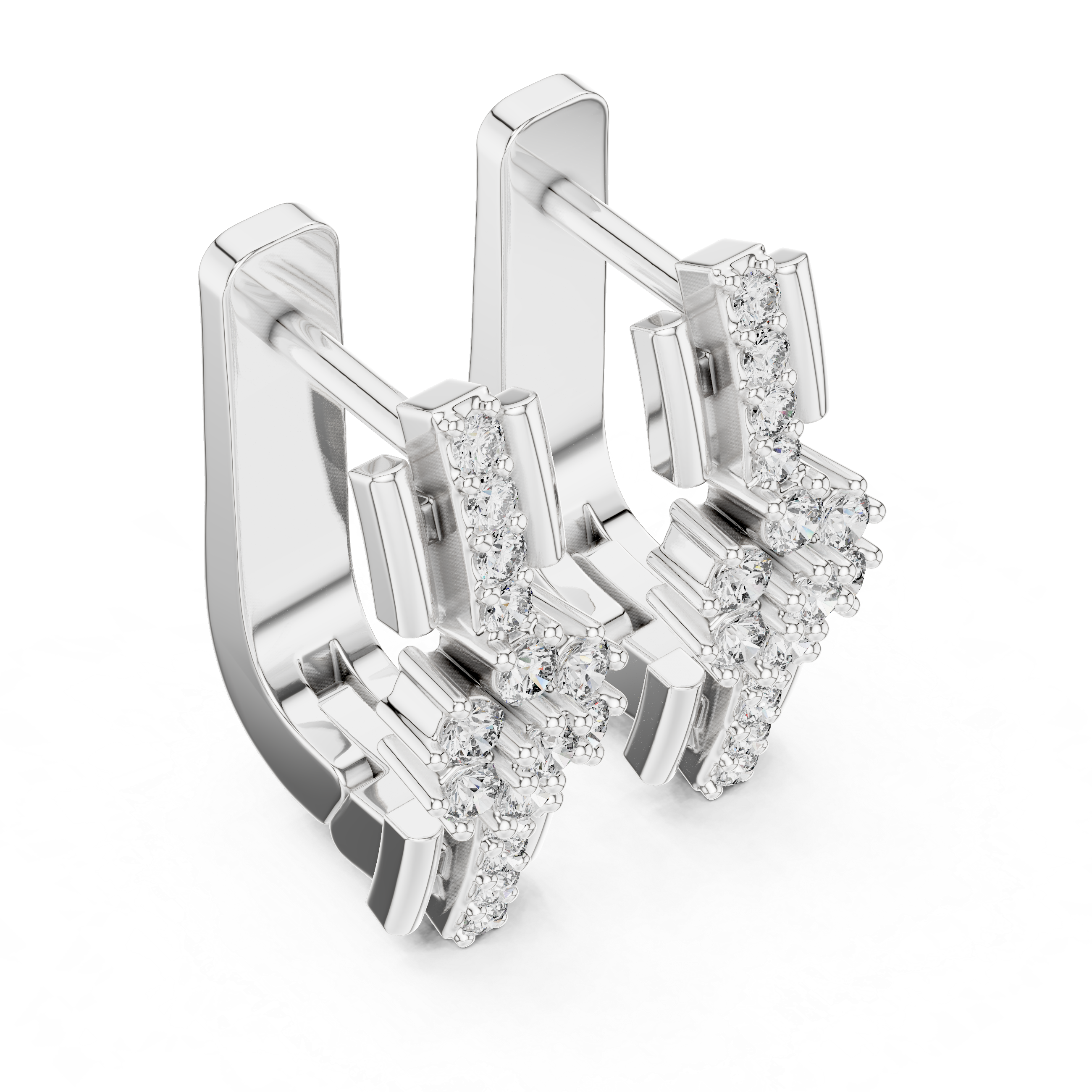 Stacked Floral Diamond Huggie Earrings in White Gold - VYKA Diamonds