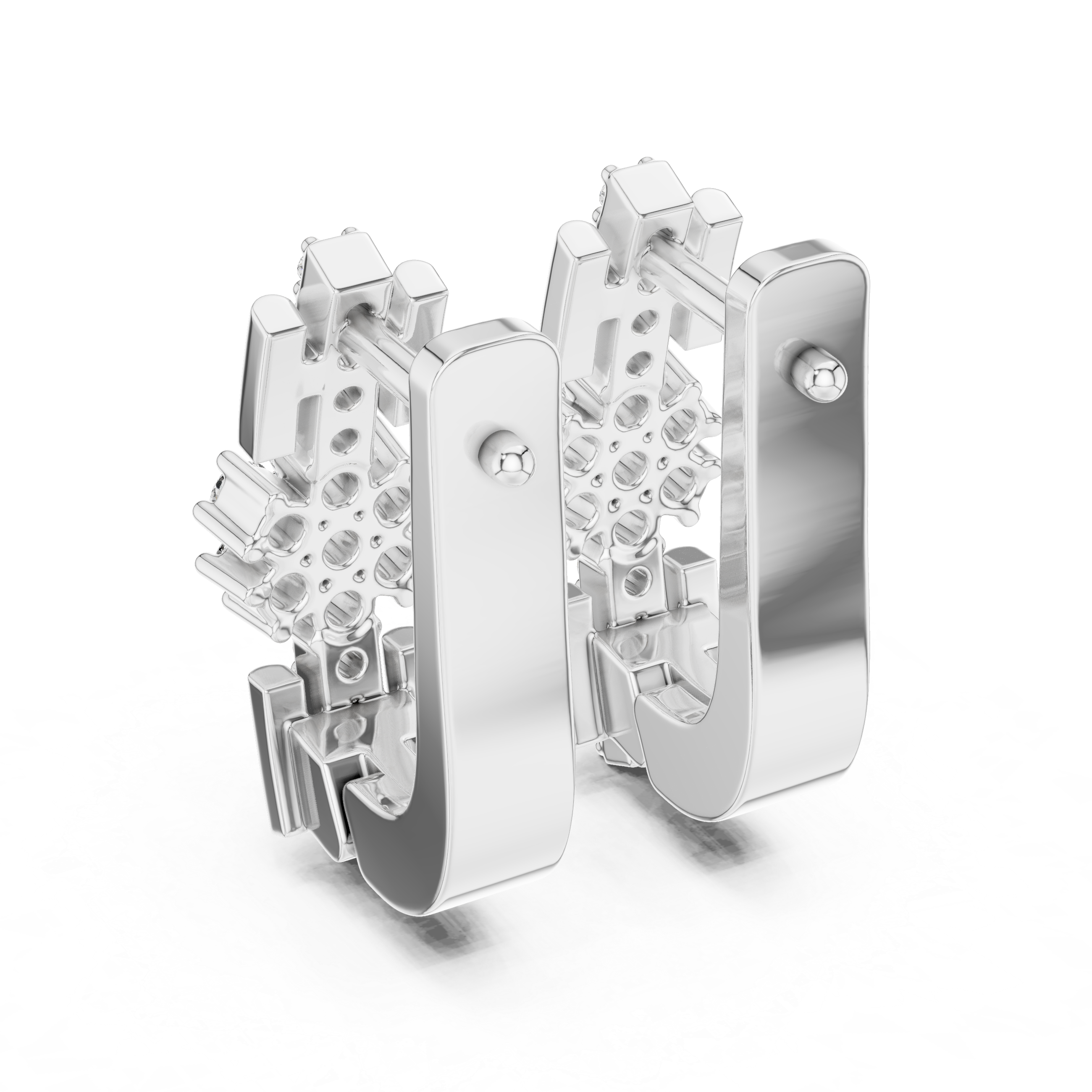 Stacked Floral Diamond Huggie Earrings in White Gold - VYKA Diamonds