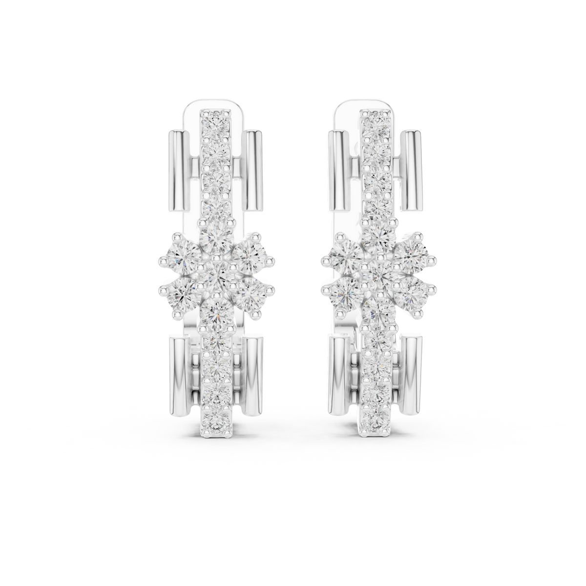 Stacked Floral Diamond Huggie Earrings