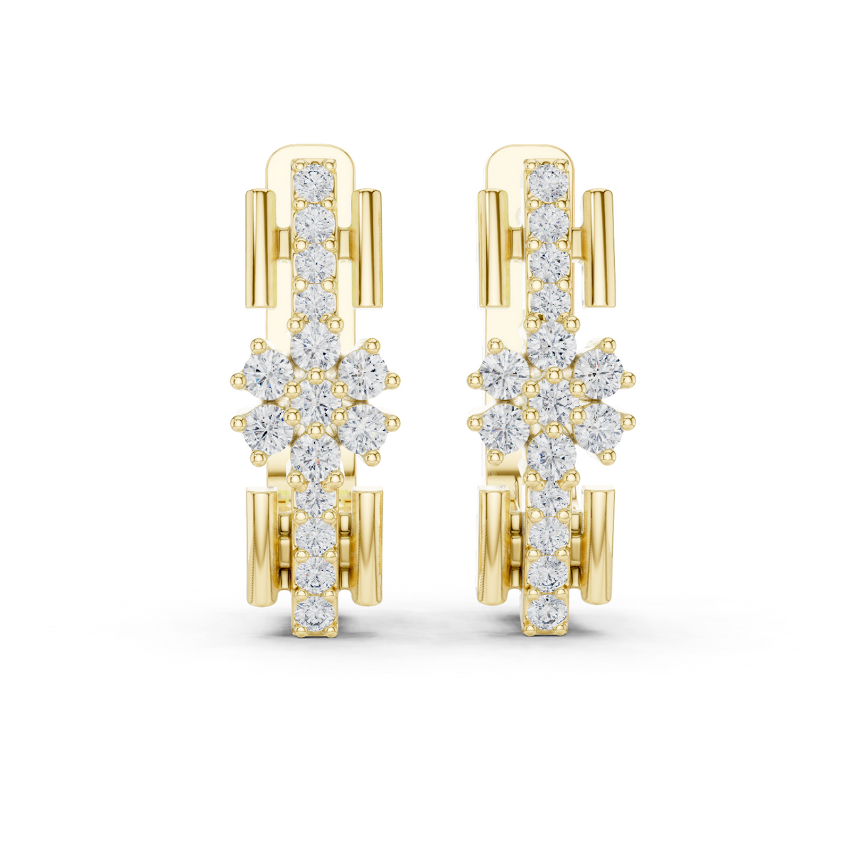 Stacked Floral Diamond Huggie Earrings