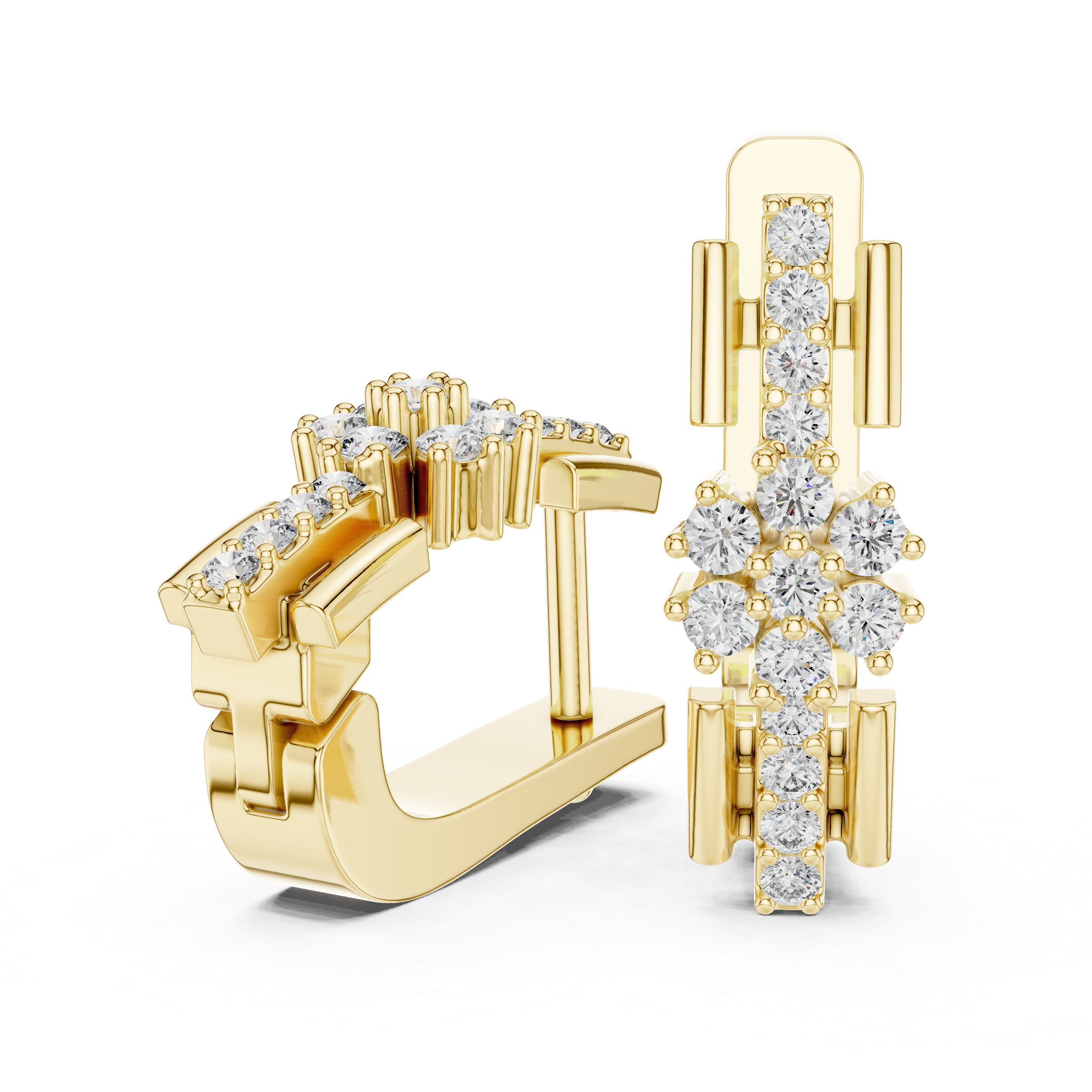Stacked Floral Diamond Huggie Earrings in Yellow Gold - VYKA Diamonds