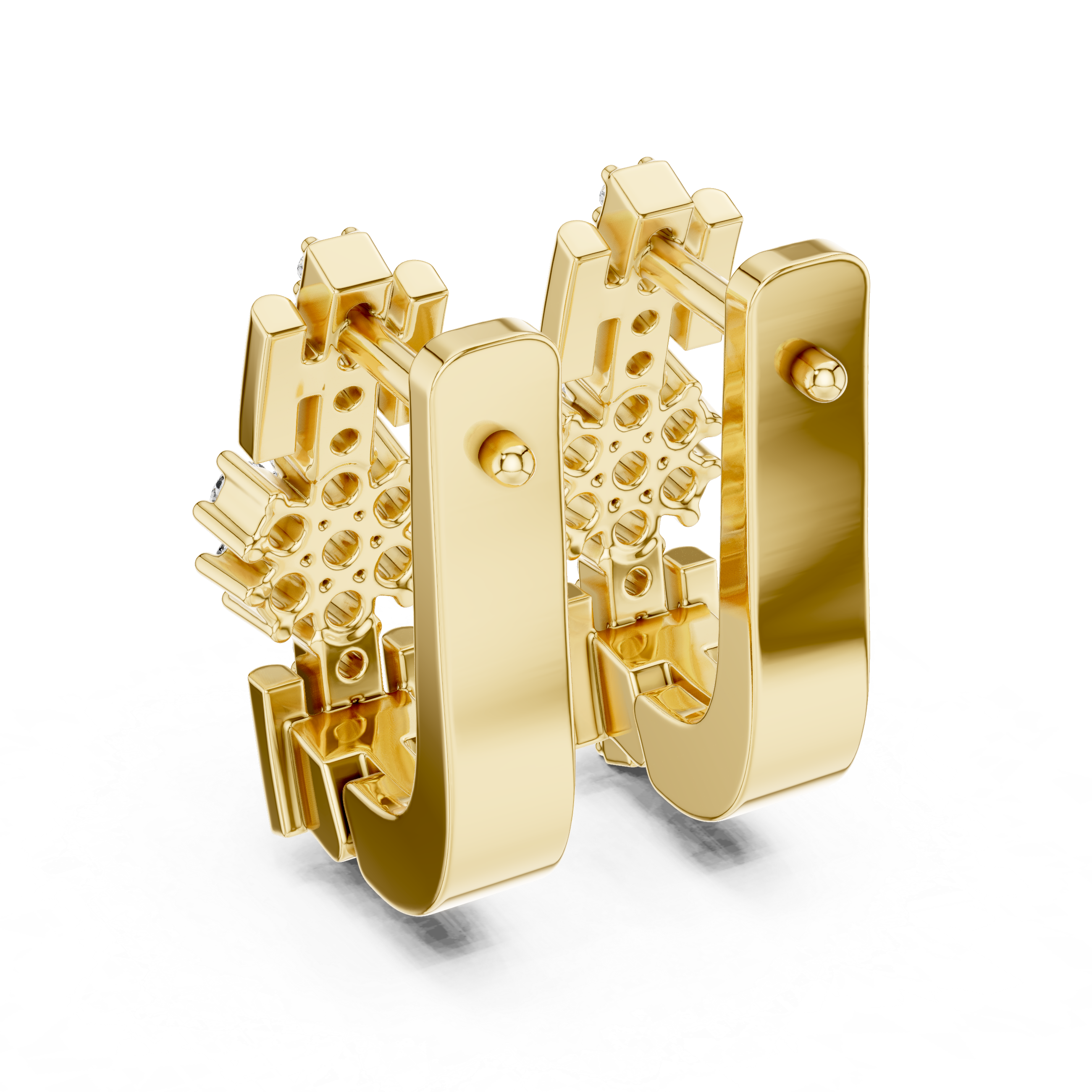 Stacked Floral Diamond Huggie Earrings in Yellow Gold - VYKA Diamonds