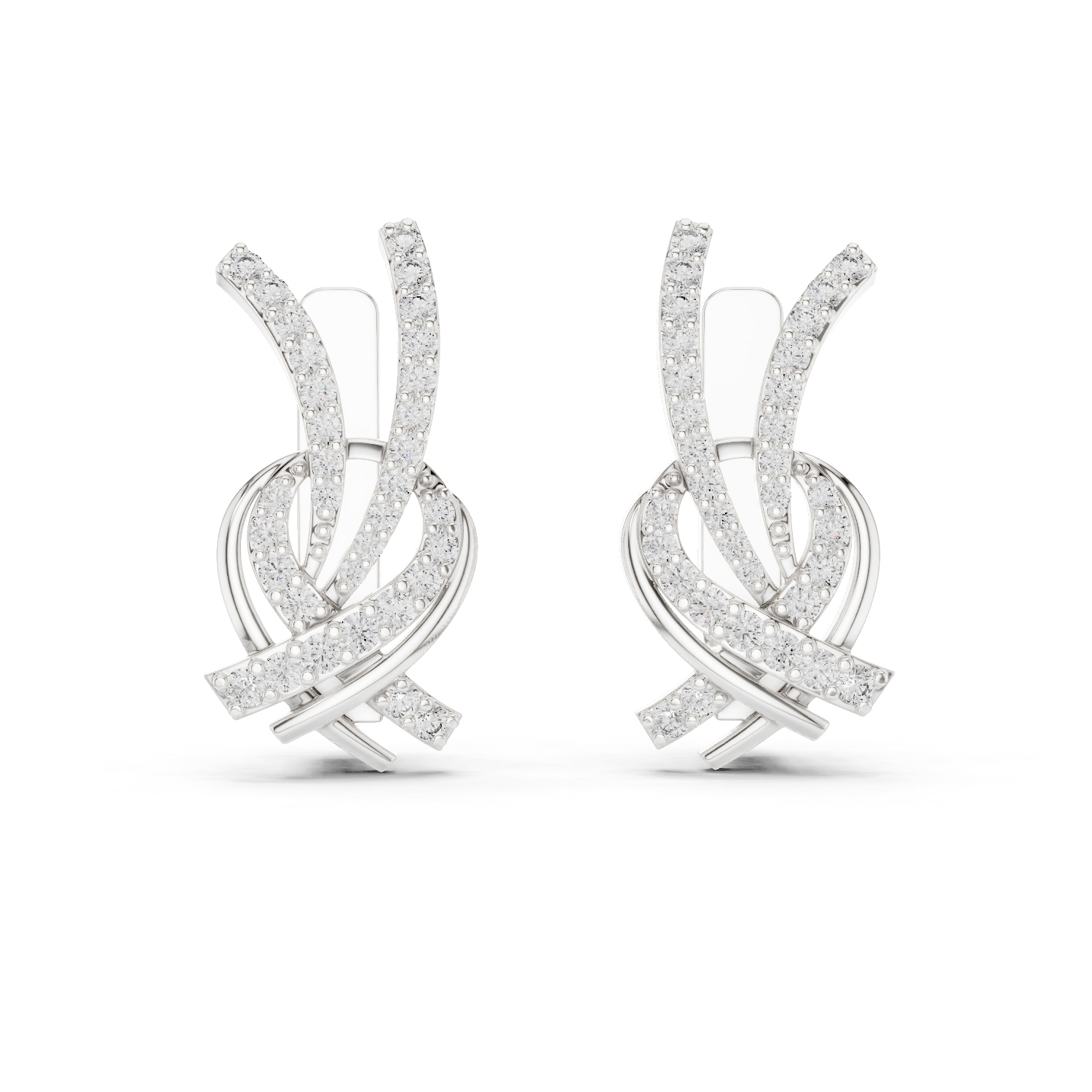 Twisted Ribbon Diamond Earrings in White Gold - VYKA Diamonds