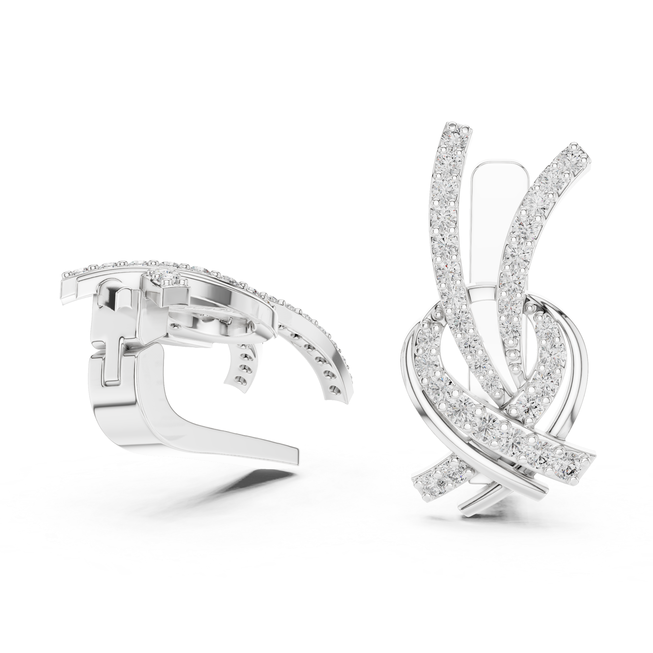 Twisted Ribbon Diamond Earrings in White Gold - VYKA Diamonds