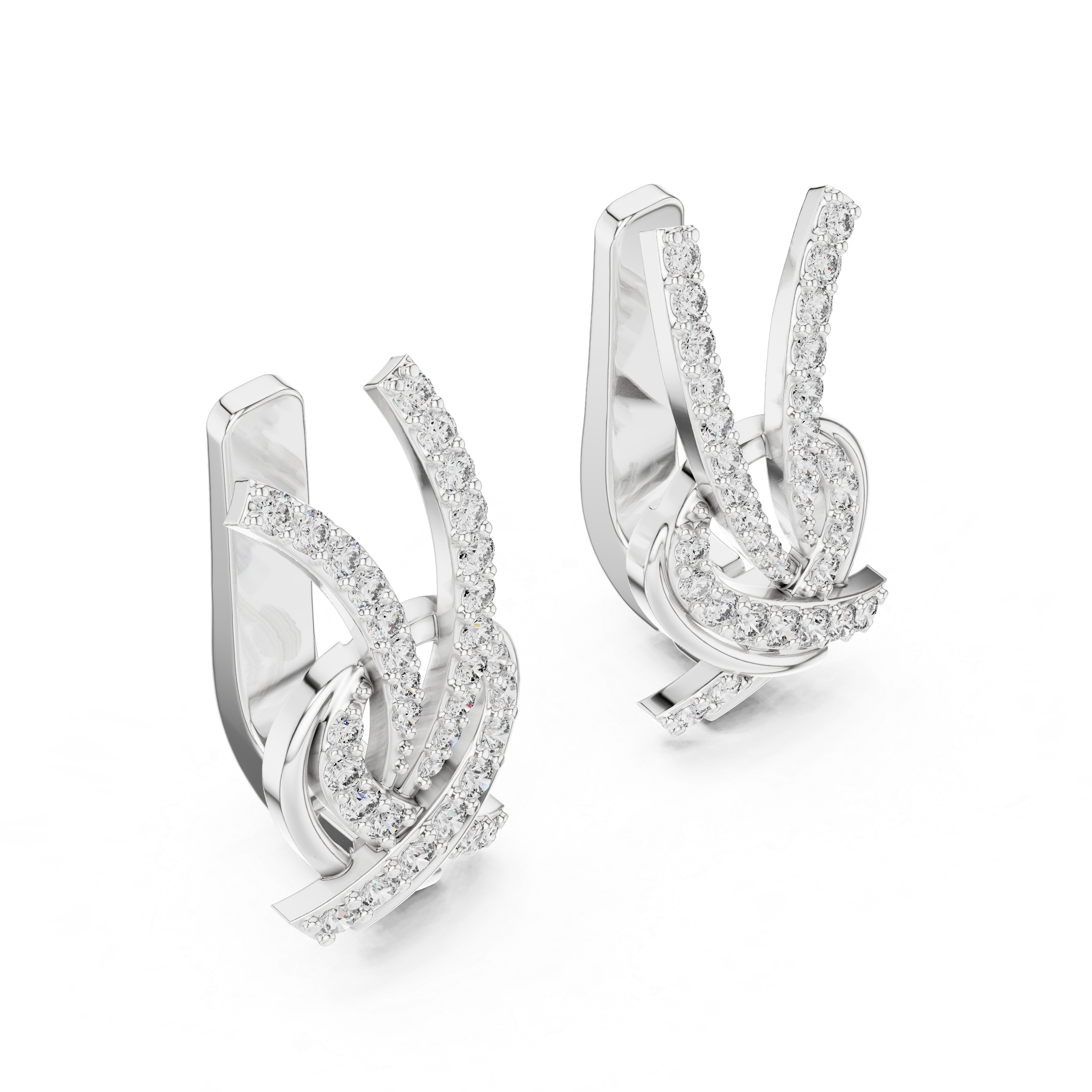 Twisted Ribbon Diamond Earrings in White Gold - VYKA Diamonds