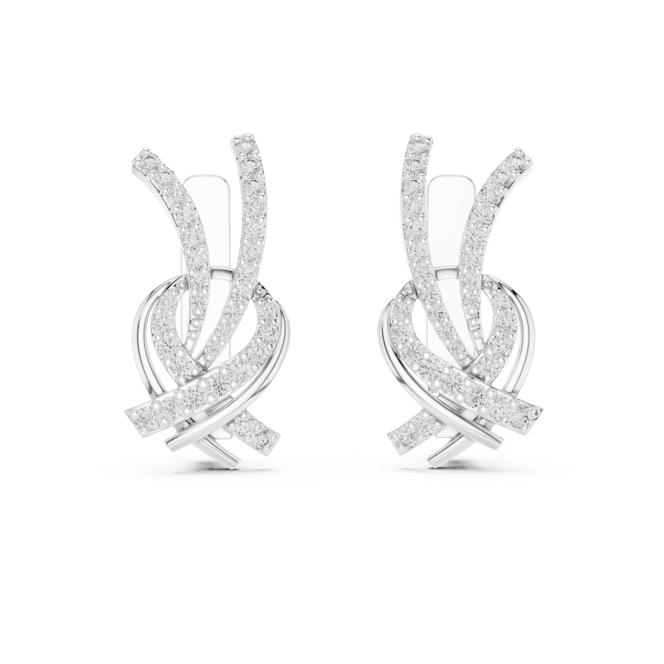 Twisted Ribbon Diamond Earrings in White Gold - VYKA Diamonds