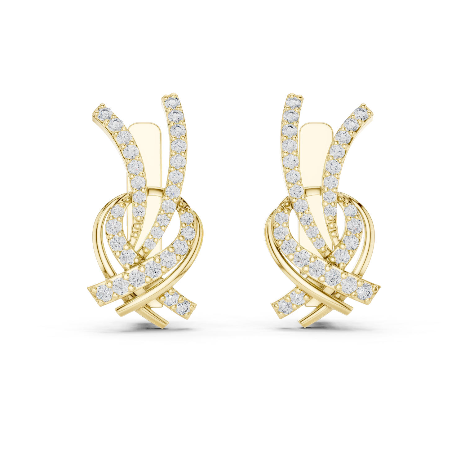 Twisted Ribbon Diamond Earrings in Yellow Gold - VYKA Diamonds