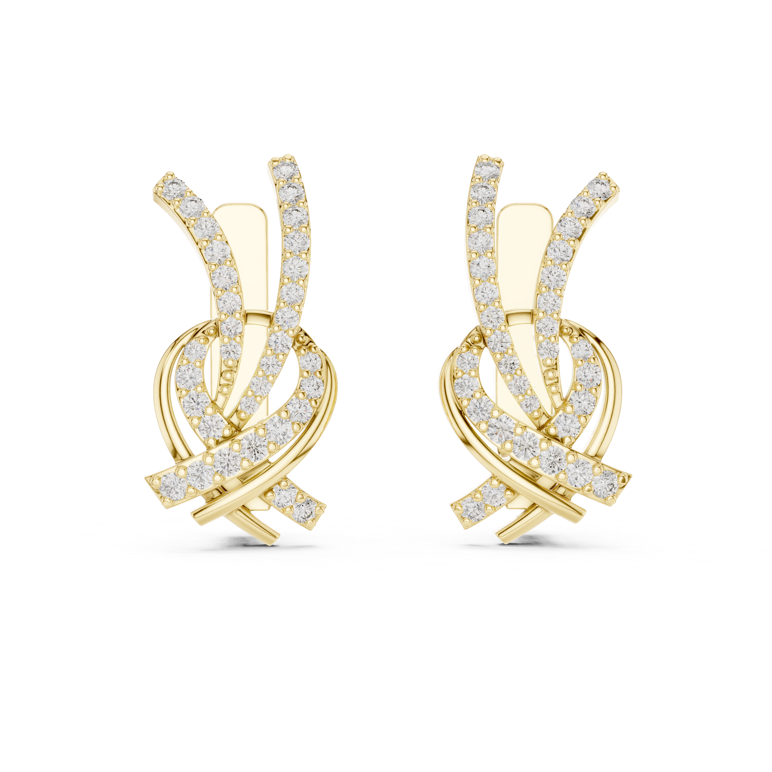 Twisted Ribbon Diamond Earrings in Yellow Gold - VYKA Diamonds
