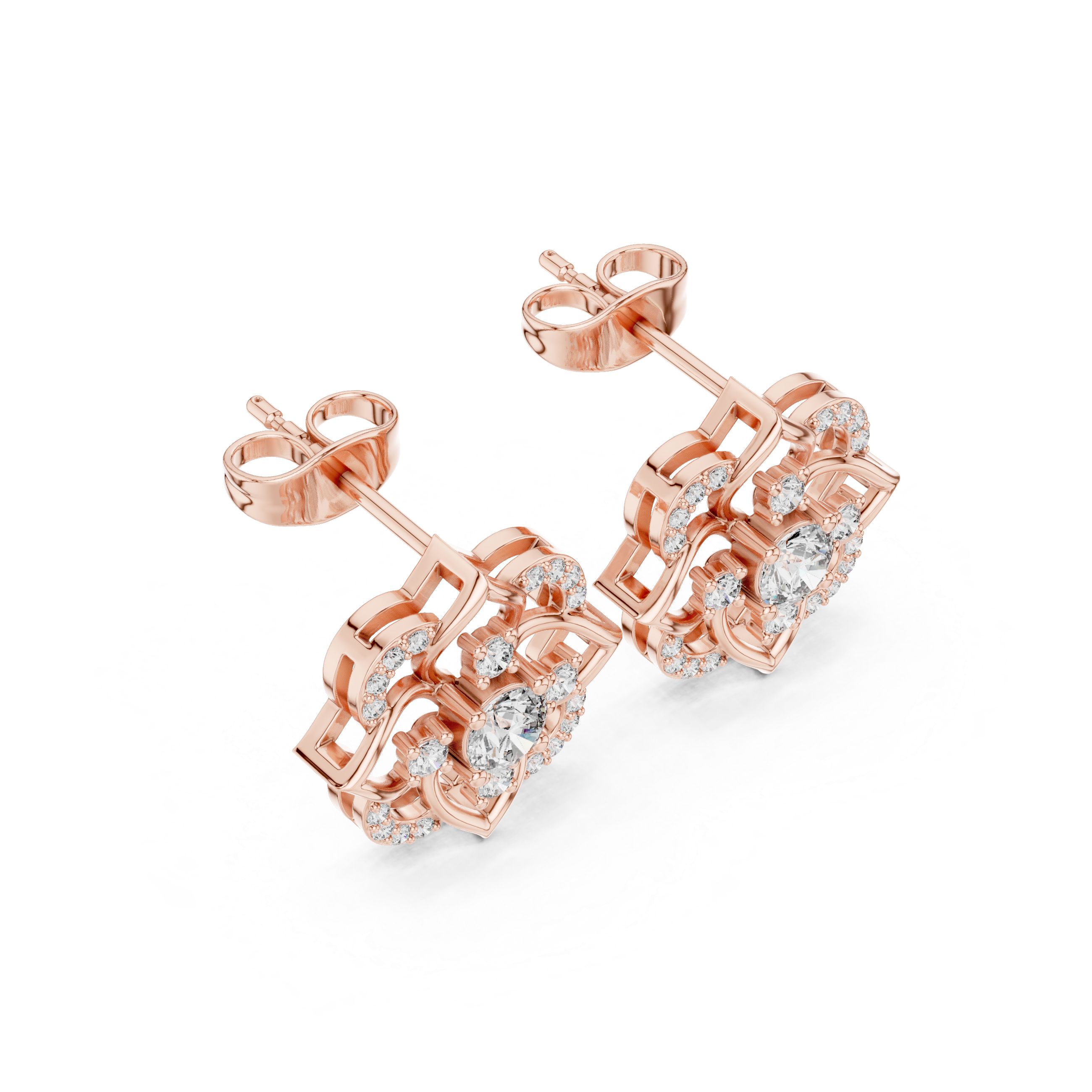 Triple Station Diamond Stud Earrings in Rose Gold - VYKA Diamonds