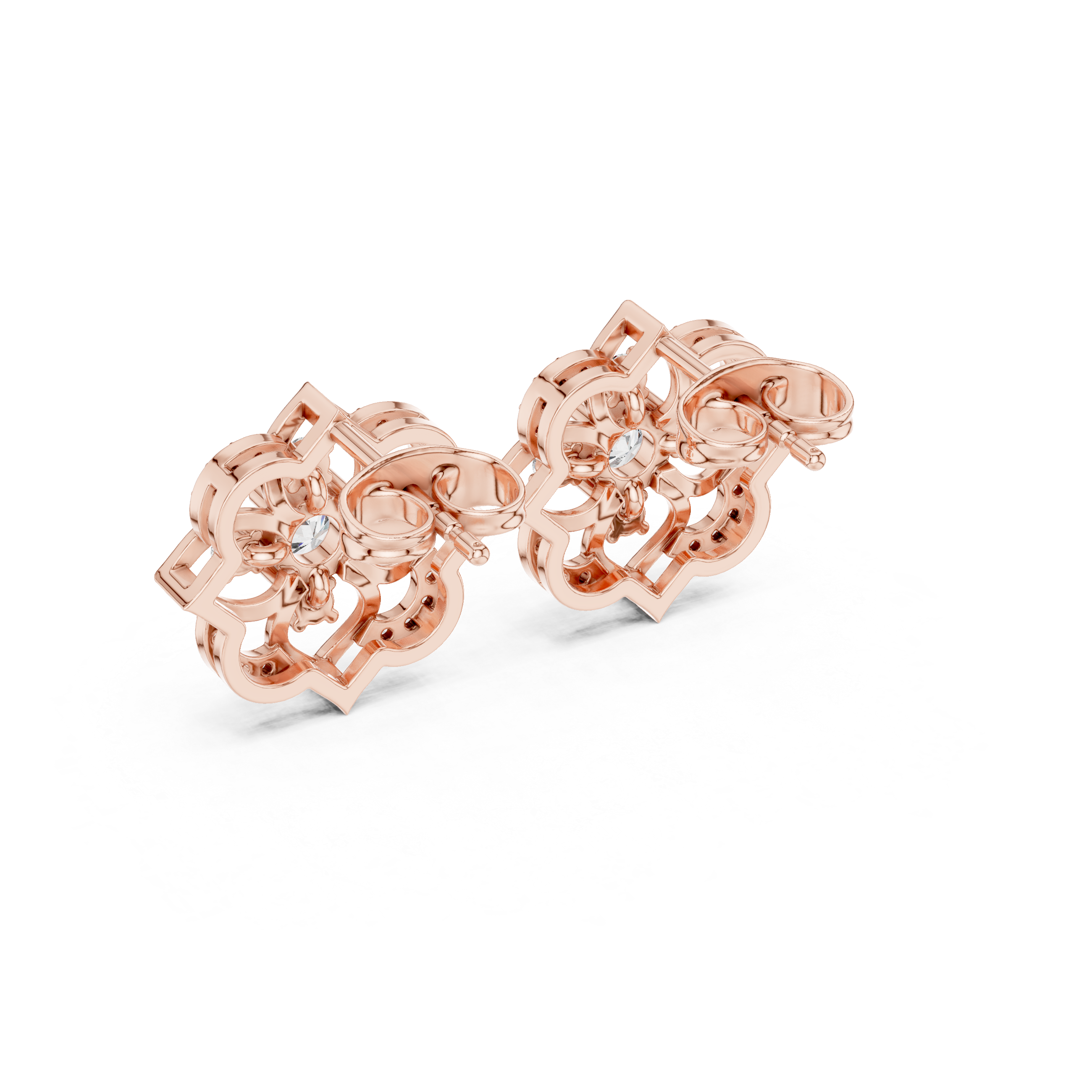 Triple Station Diamond Stud Earrings in Rose Gold - VYKA Diamonds