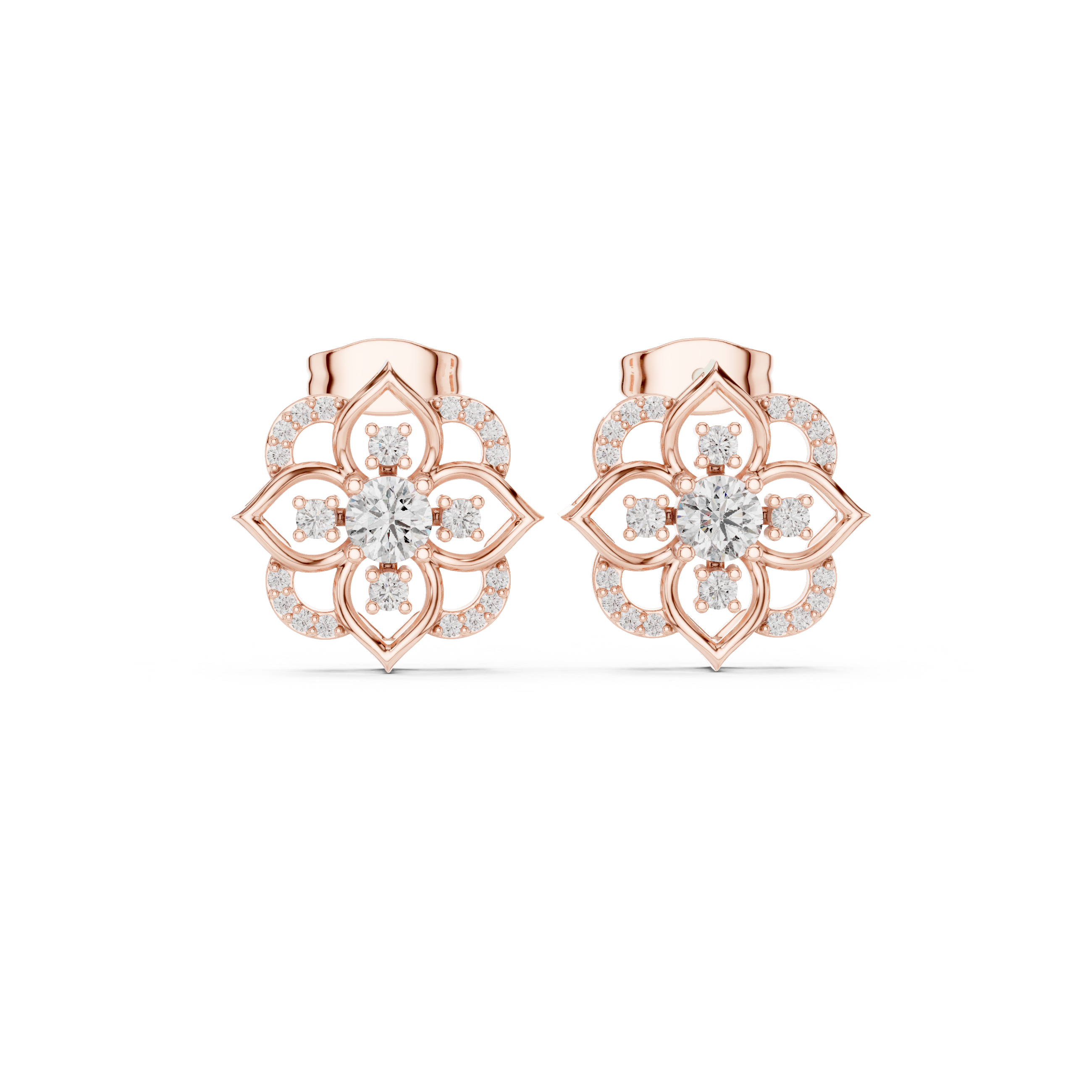 Triple Station Diamond Stud Earrings in Rose Gold - VYKA Diamonds