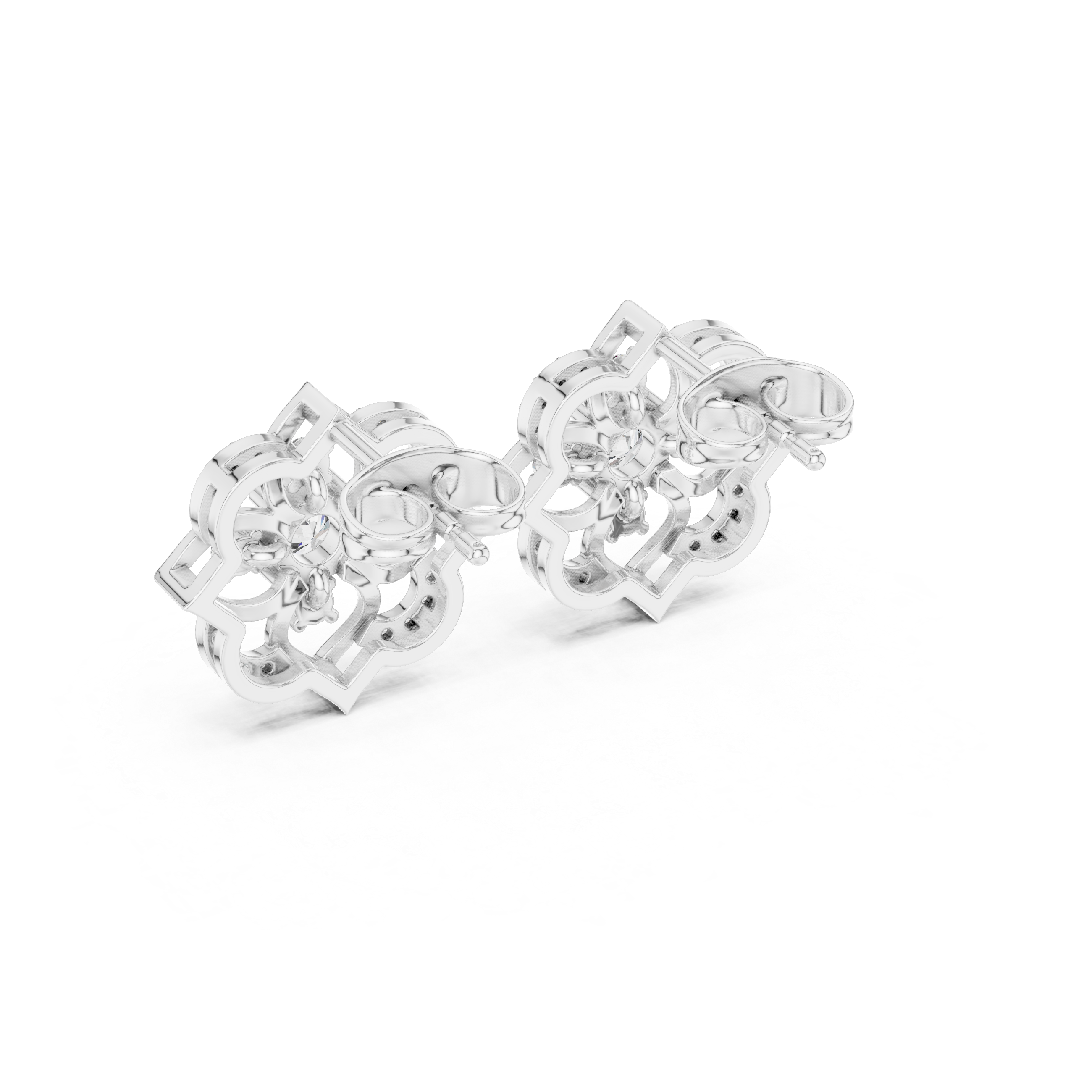 Triple Station Diamond Stud Earrings in White Gold - VYKA Diamonds