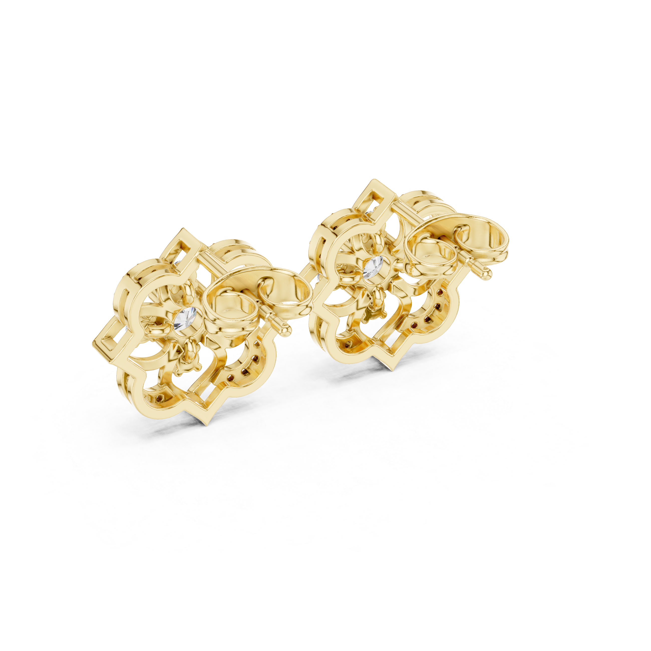 Triple Station Diamond Stud Earrings in Yellow Gold - VYKA Diamonds