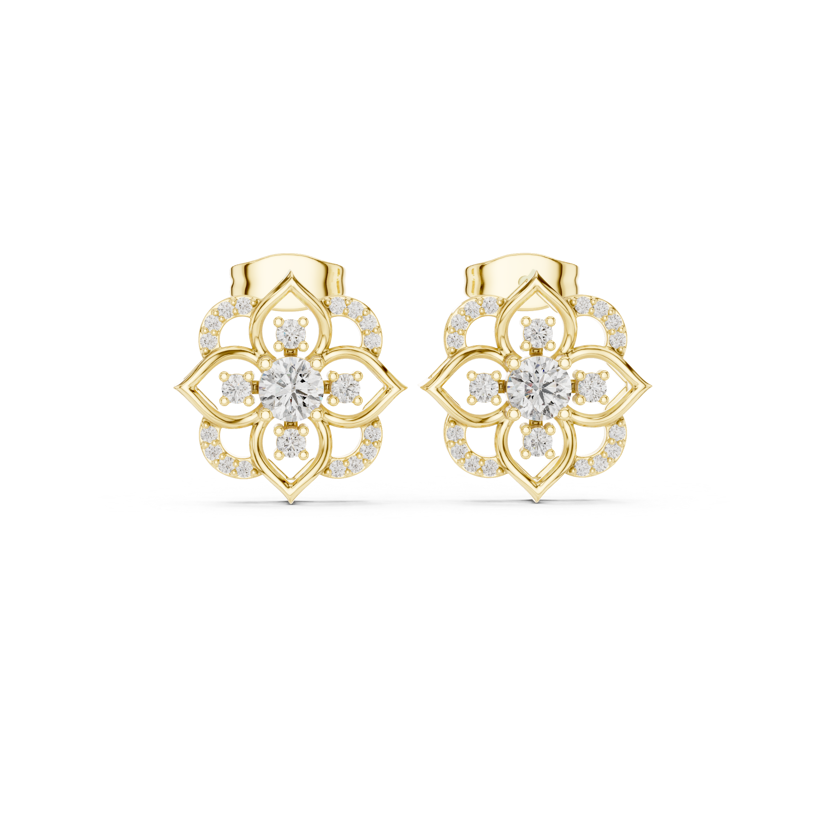 Triple Station Diamond Stud Earrings in Yellow Gold - VYKA Diamonds