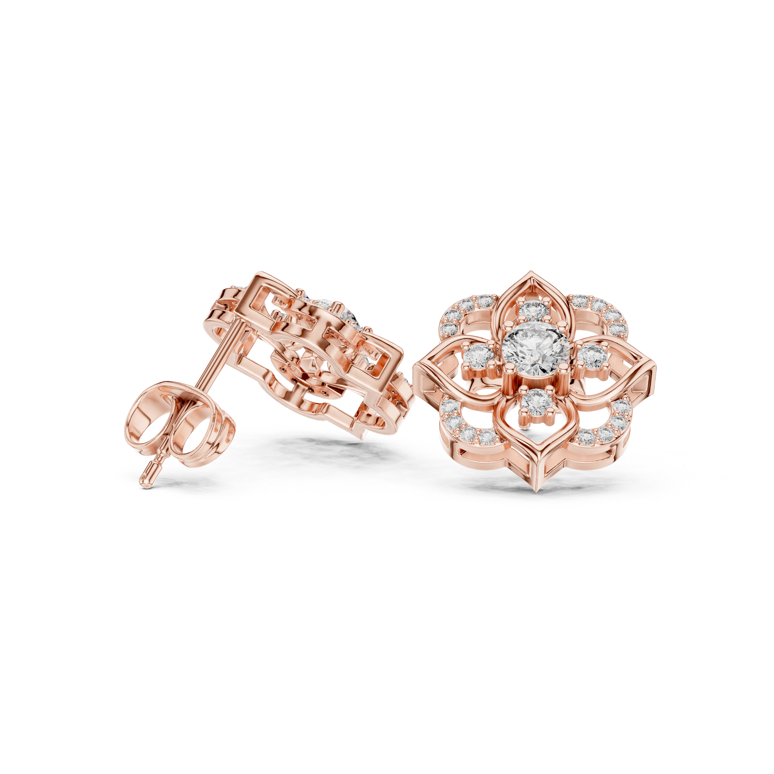 Triple Station Diamond Stud Earrings in Rose Gold - VYKA Diamonds