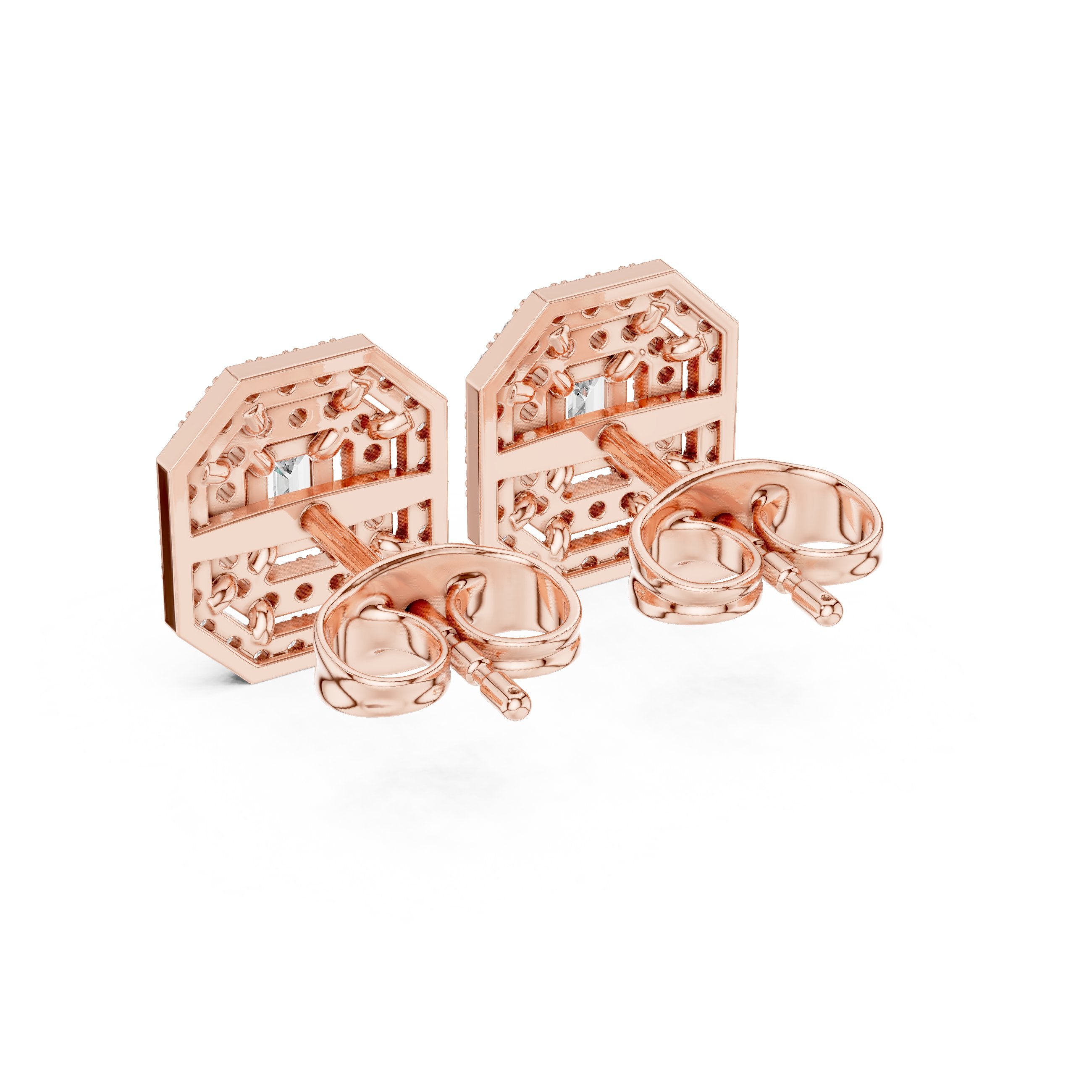 حلقان ألماسية مرصعة بالزمرد بهالة مزدوجة in Rose Gold - VYKA Diamonds