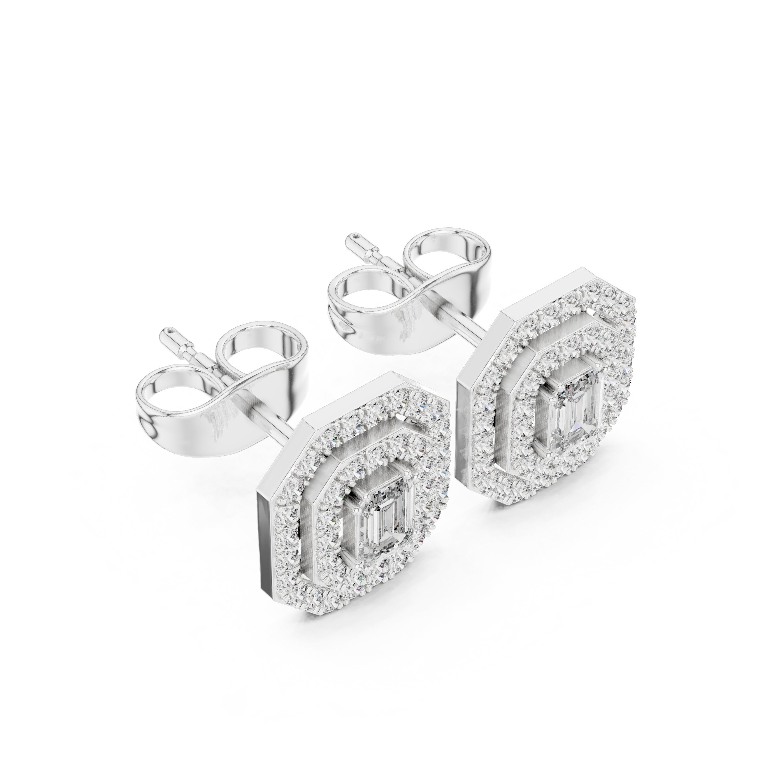 حلقان ألماسية مرصعة بالزمرد بهالة مزدوجة in White Gold - VYKA Diamonds