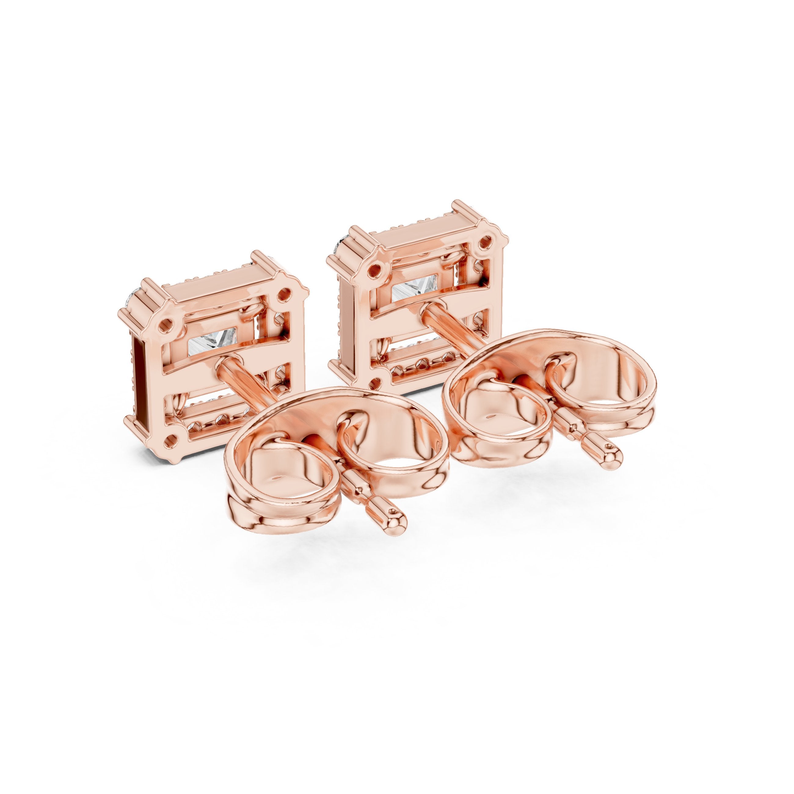 Princess Cut Halo Diamond Stud Earrings in Rose Gold - VYKA Diamonds