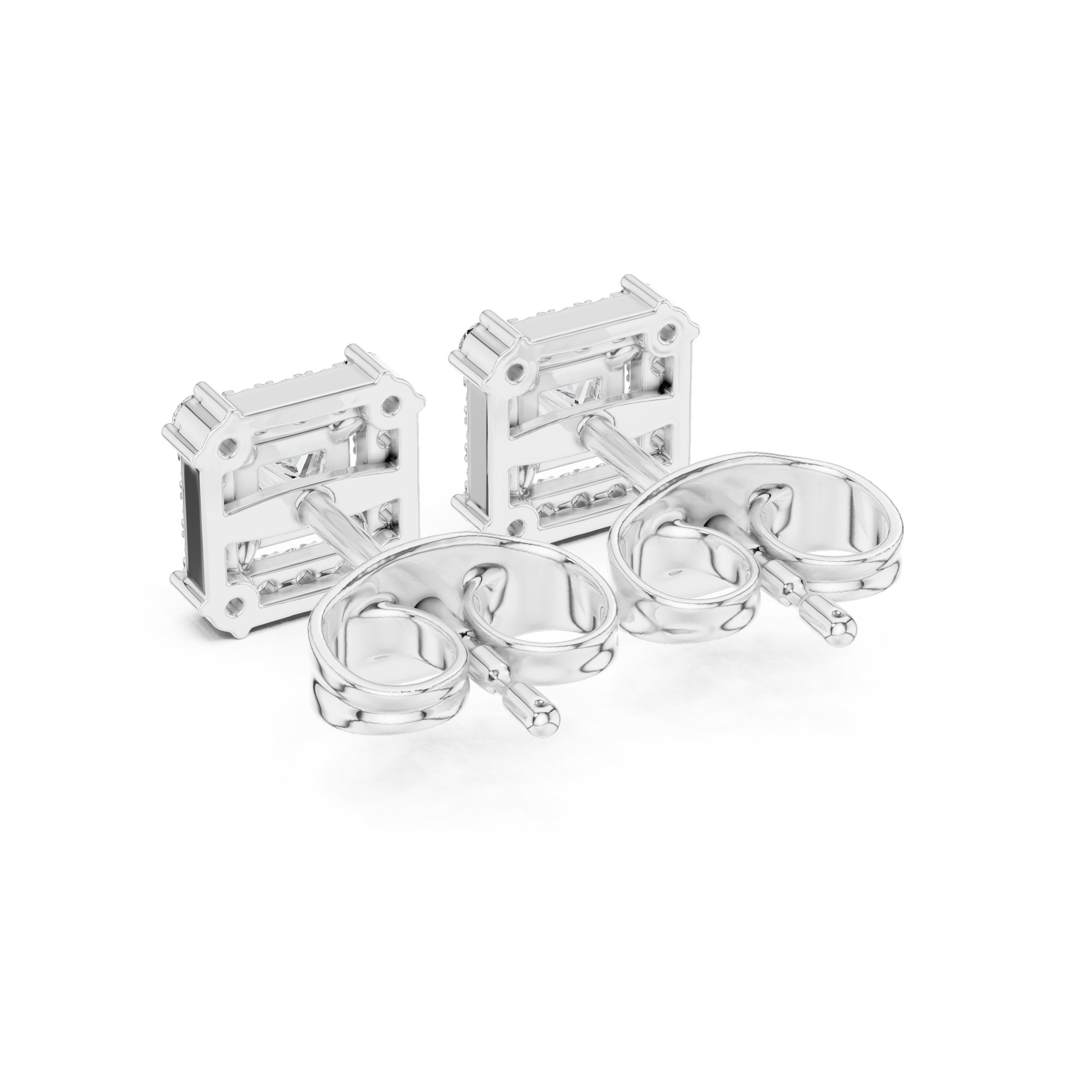 Princess Cut Halo Diamond Stud Earrings in White Gold - VYKA Diamonds