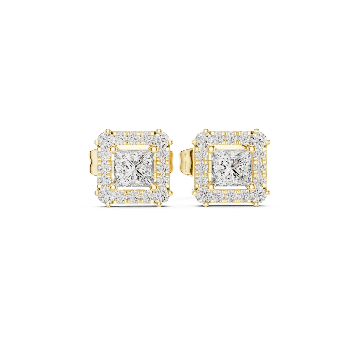 Princess Cut Halo Diamond Stud Earrings
