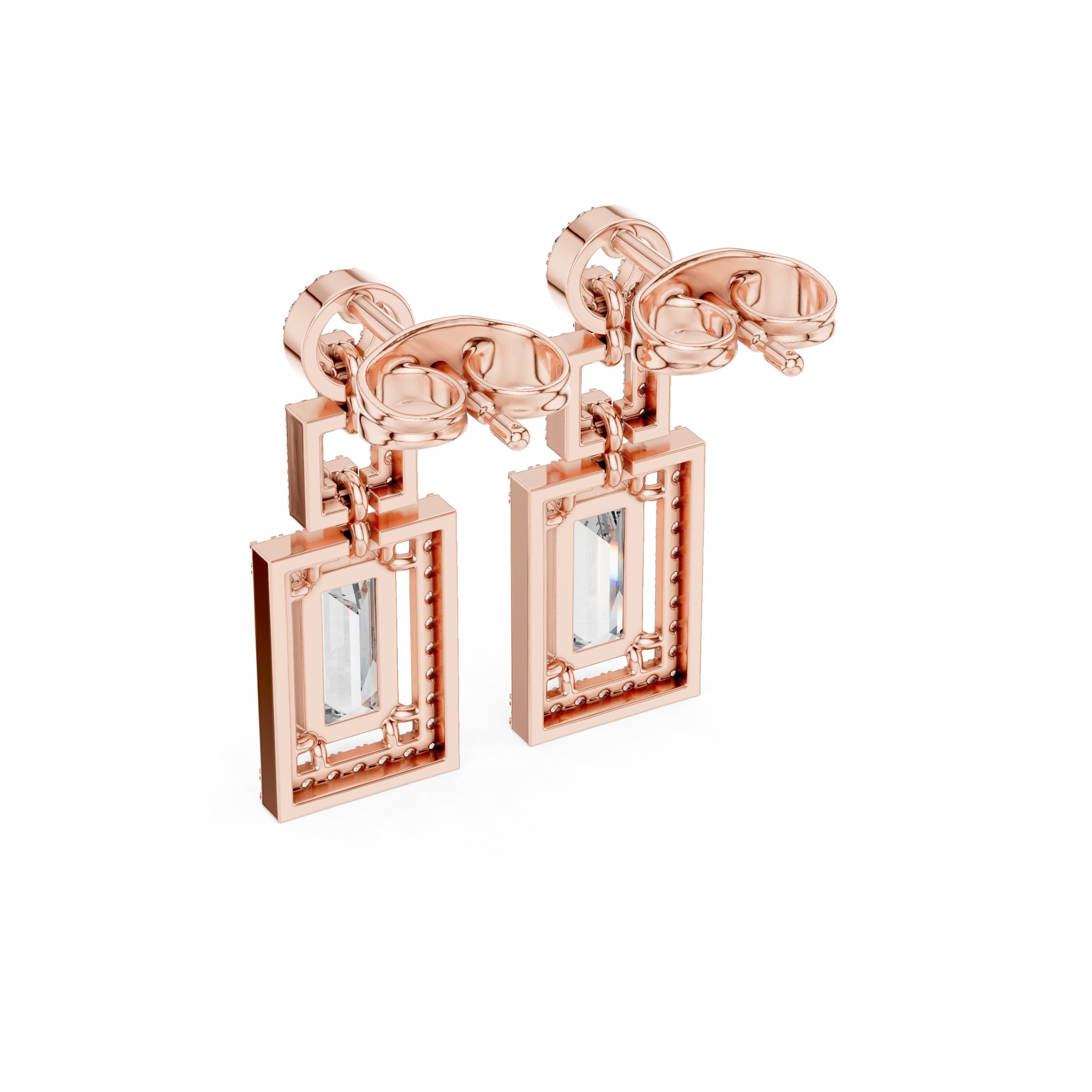 Emerald Pave Frame Drop Earrings in Rose Gold - VYKA Diamonds