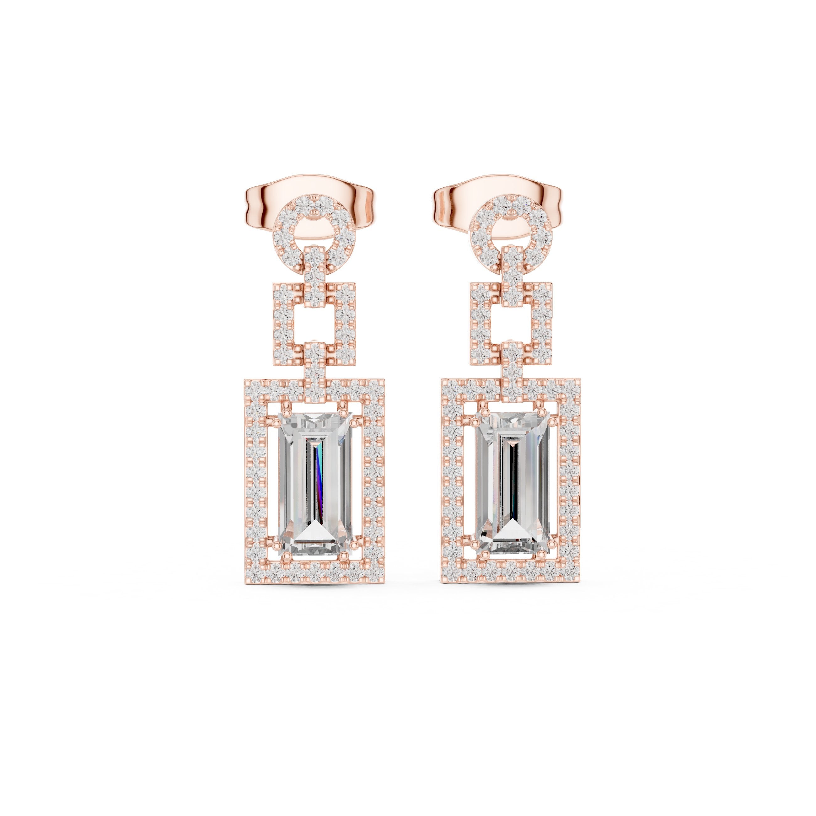Emerald Pave Frame Drop Earrings in Rose Gold - VYKA Diamonds