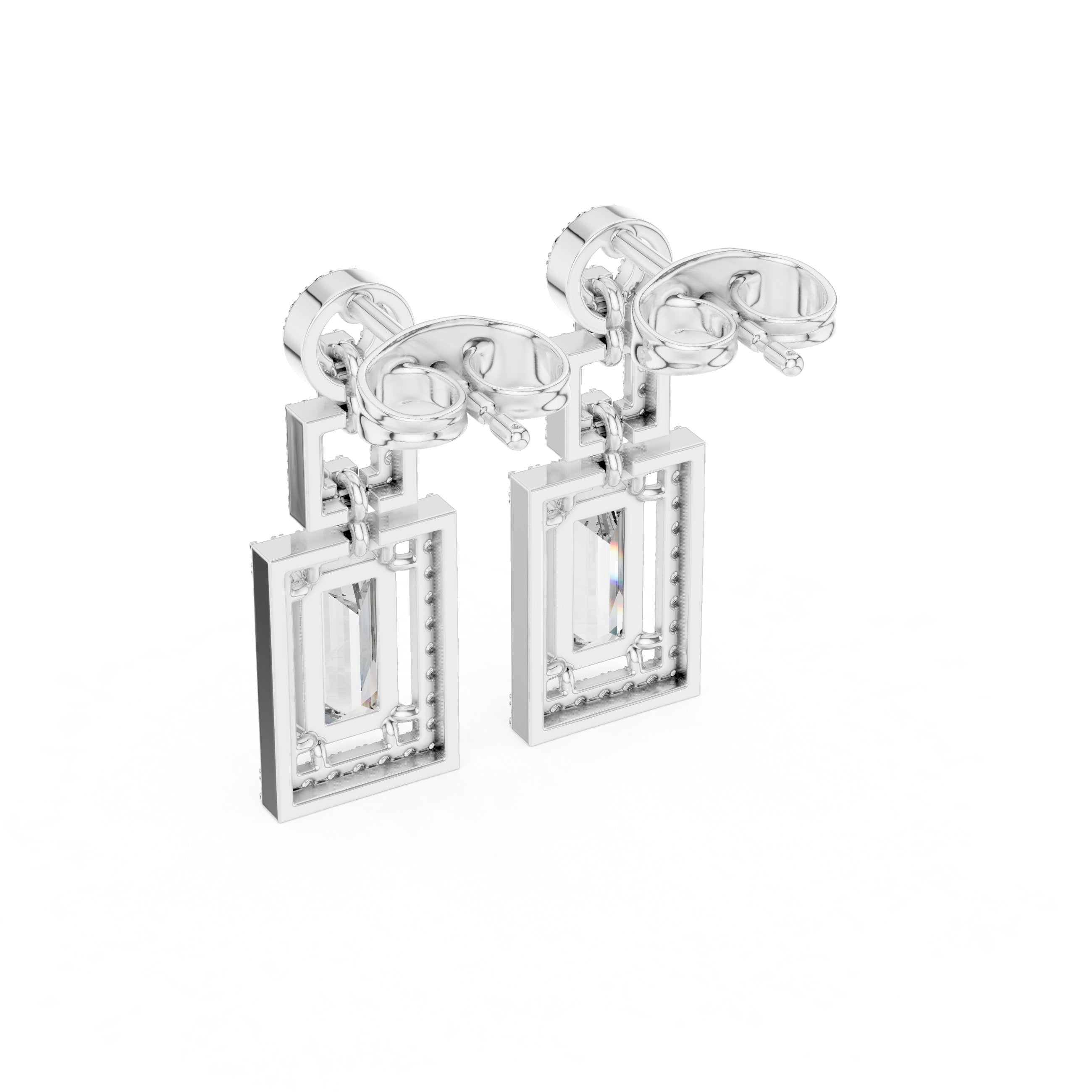 Emerald Pave Frame Drop Earrings in White Gold - VYKA Diamonds