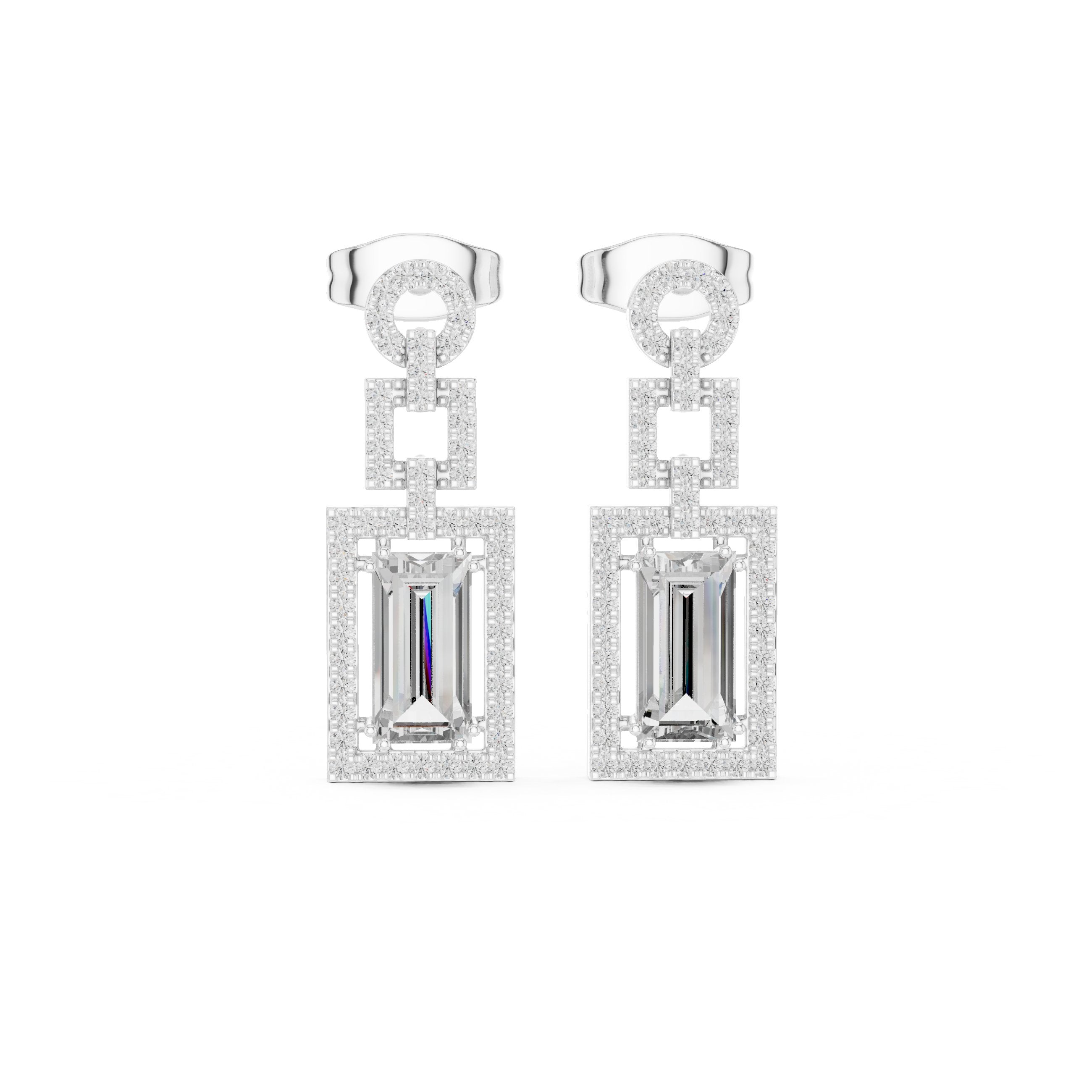 Emerald Pave Frame Drop Earrings in White Gold - VYKA Diamonds