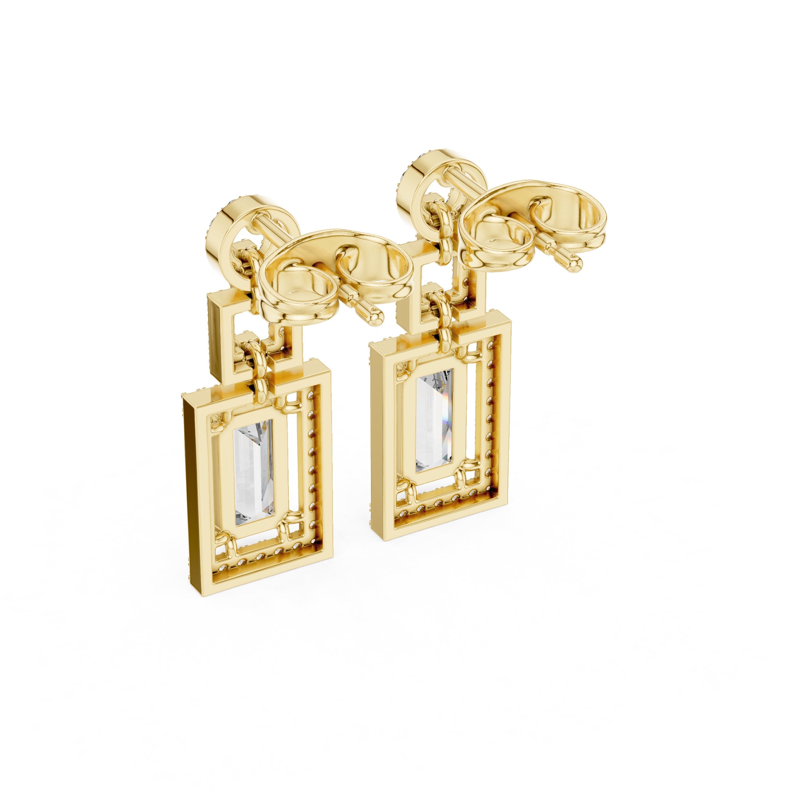 Emerald Pave Frame Drop Earrings in Yellow Gold - VYKA Diamonds