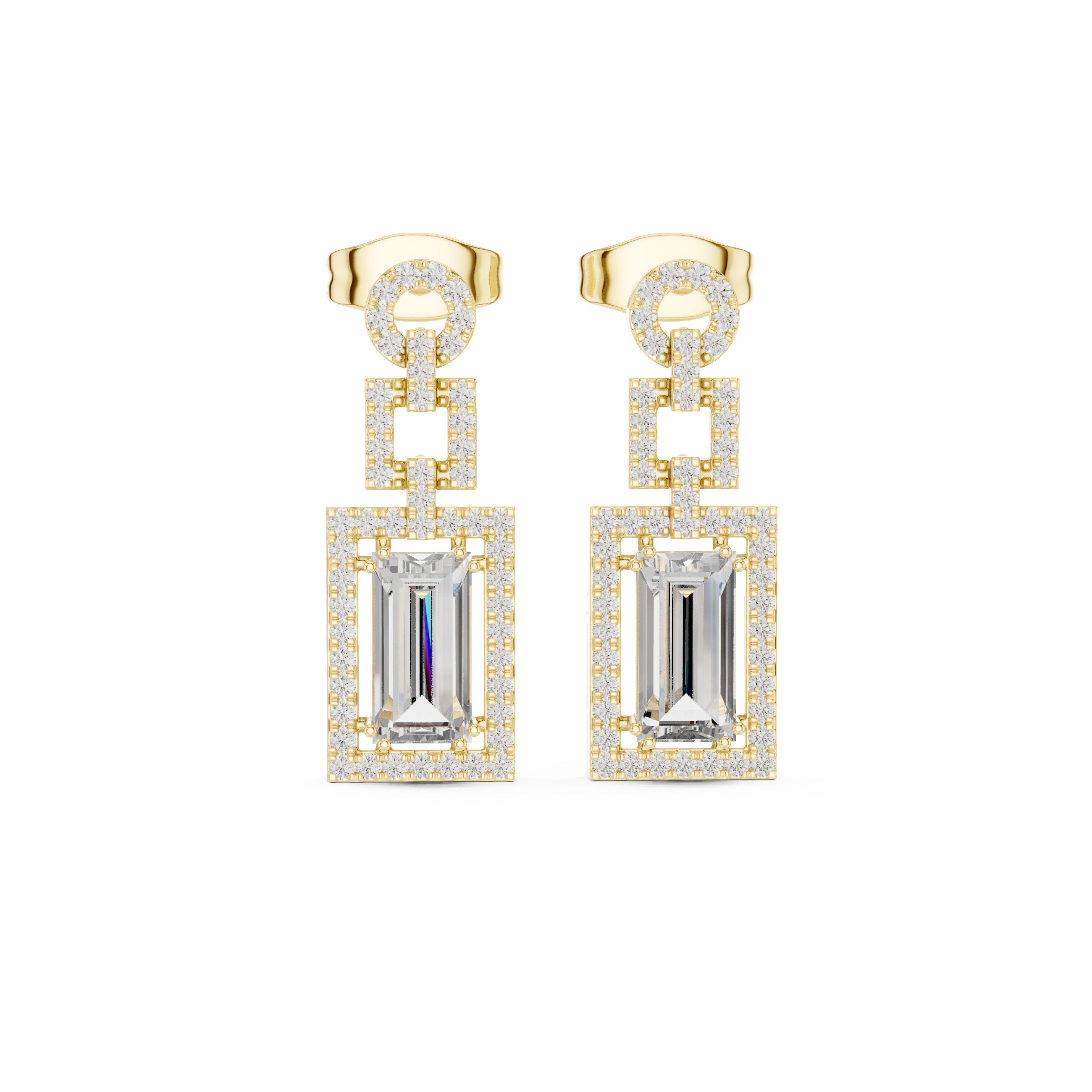 Emerald Pave Frame Drop Earrings in Yellow Gold - VYKA Diamonds