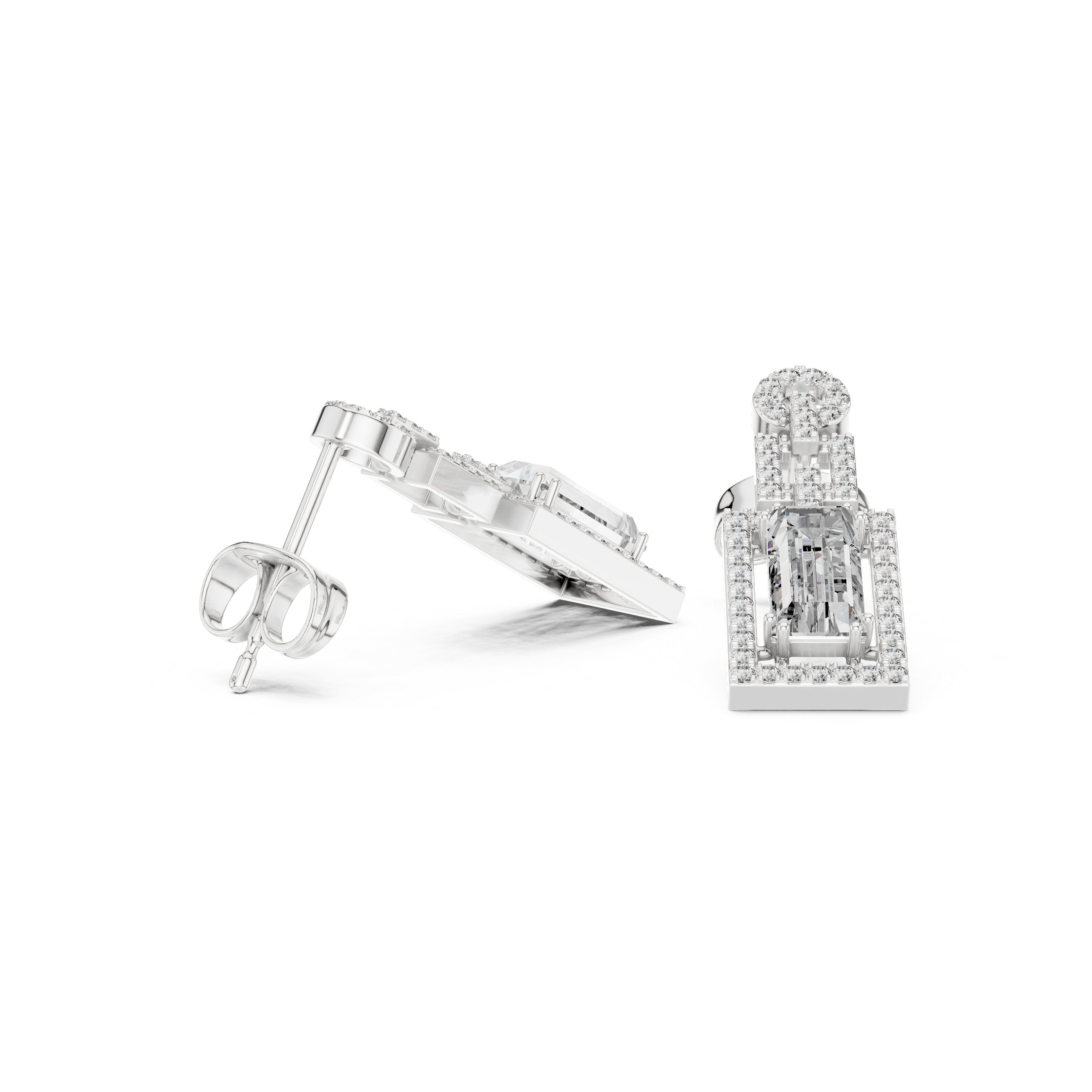 Emerald Pave Frame Drop Earrings in White Gold - VYKA Diamonds