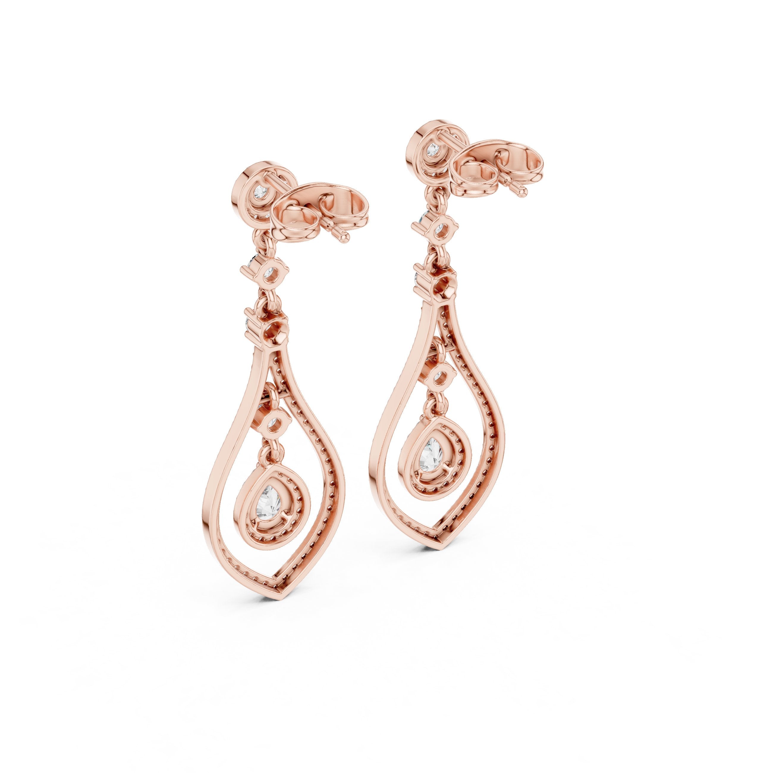 حلقان متدلية مرصعة بالألماس على شكل دمعة in Rose Gold - VYKA Diamonds