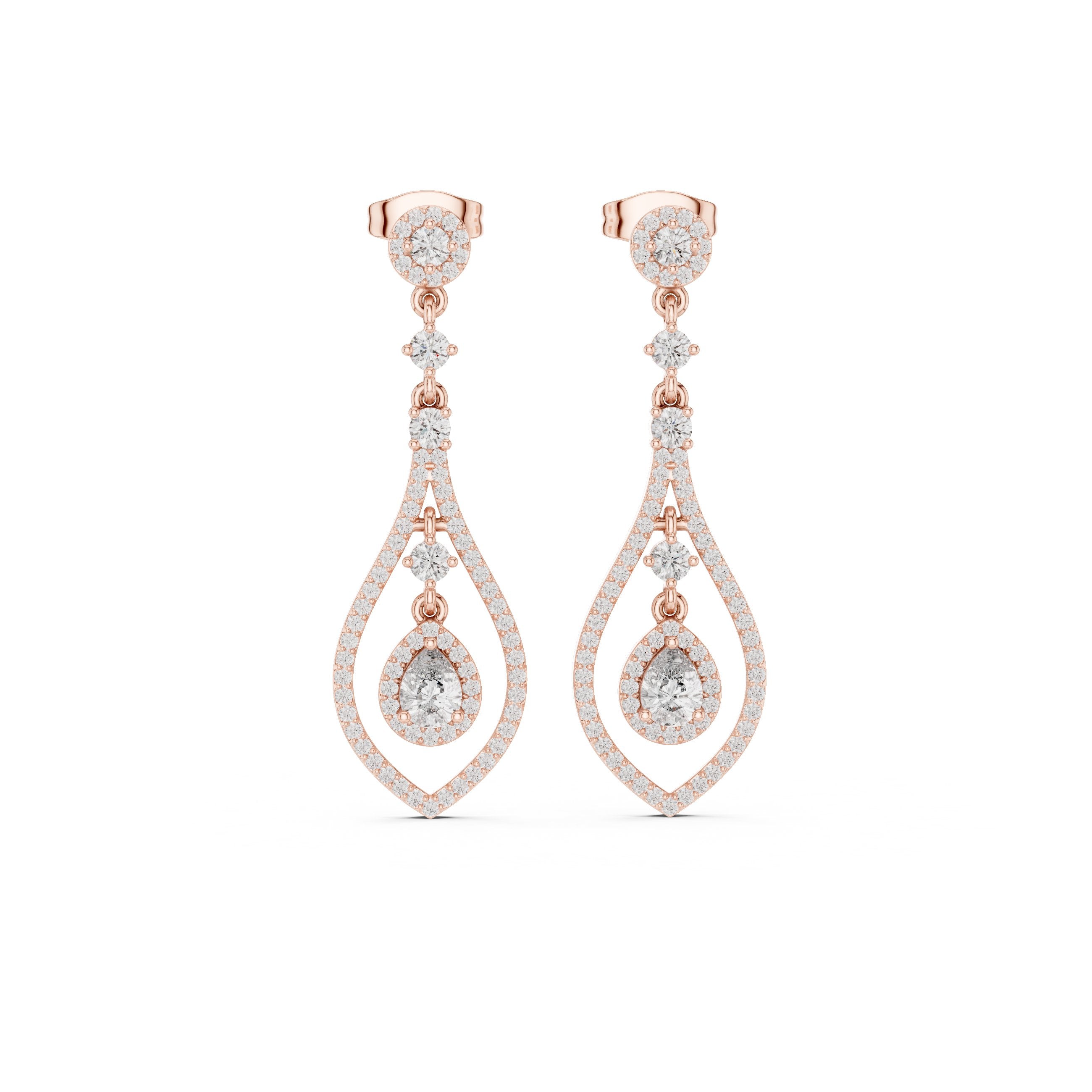 حلقان متدلية مرصعة بالألماس على شكل دمعة in Rose Gold - VYKA Diamonds