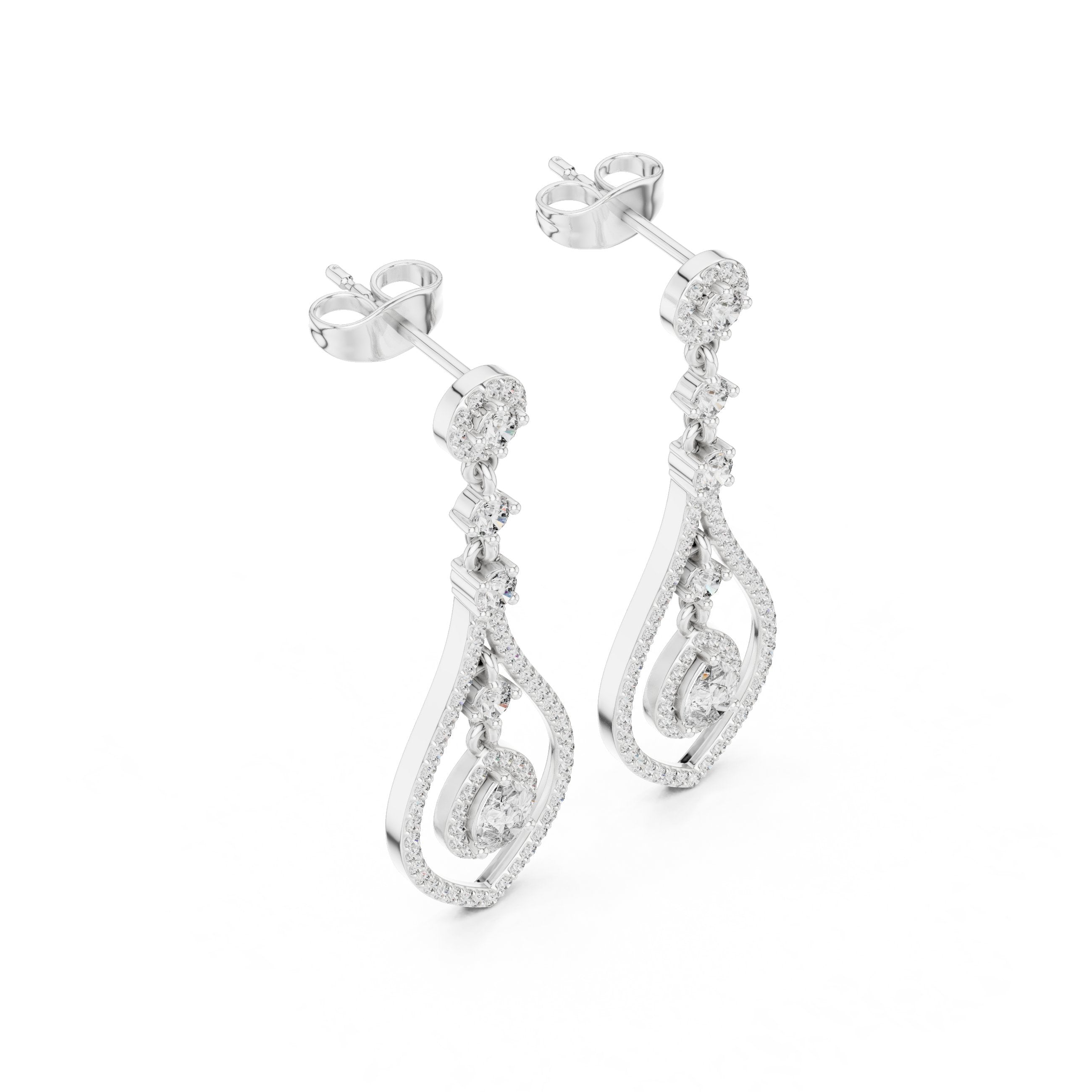 حلقان متدلية مرصعة بالألماس على شكل دمعة in White Gold - VYKA Diamonds